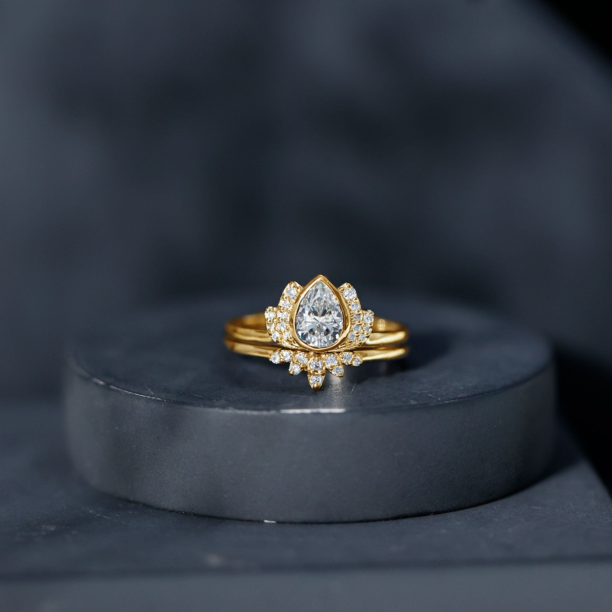 Certified Zircon Lotus Floral Bridal Wedding Ring Set AAAA - Rosec Jewels