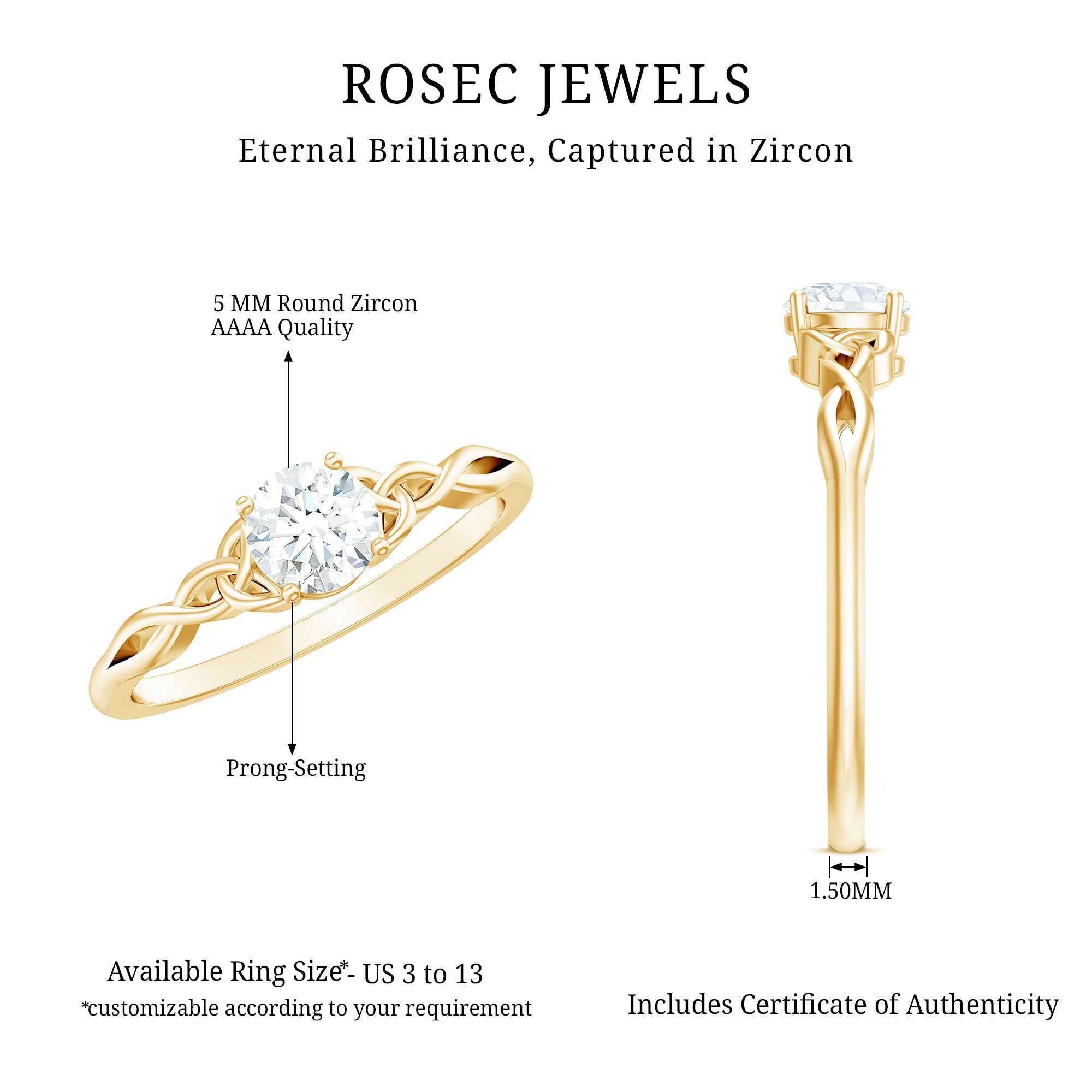 0.5 Carat Round Cubic Zirconia Promise Ring with Celtic Love Knot AAAA - Rosec Jewels