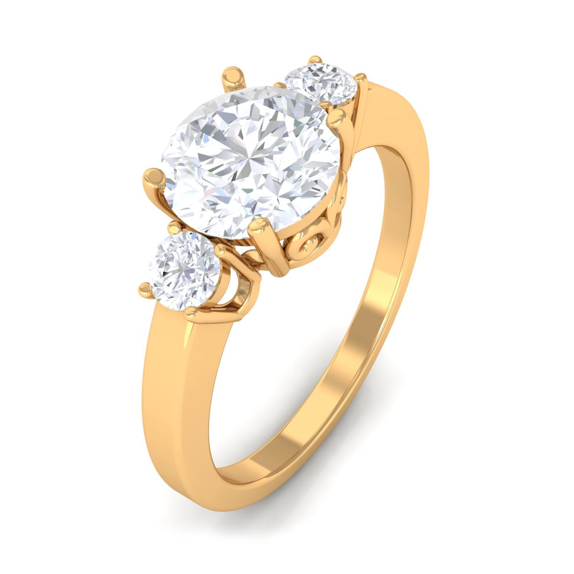 Round Cubic Zirconia Three Stone Engagement Ring AAAA - Rosec Jewels