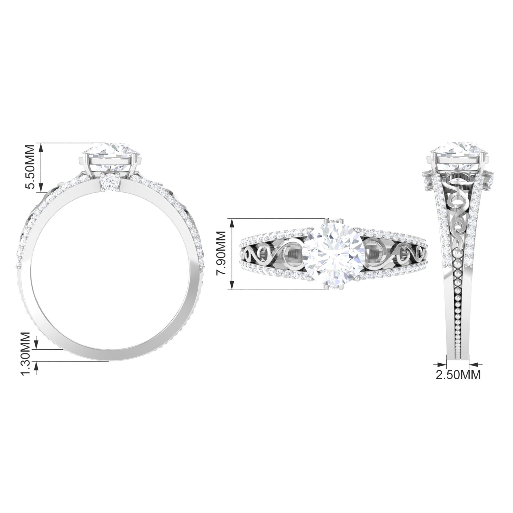 Solitaire 1 Carat Cubic Zirconia Vintage Looking Engagement Ring AAAA - Rosec Jewels