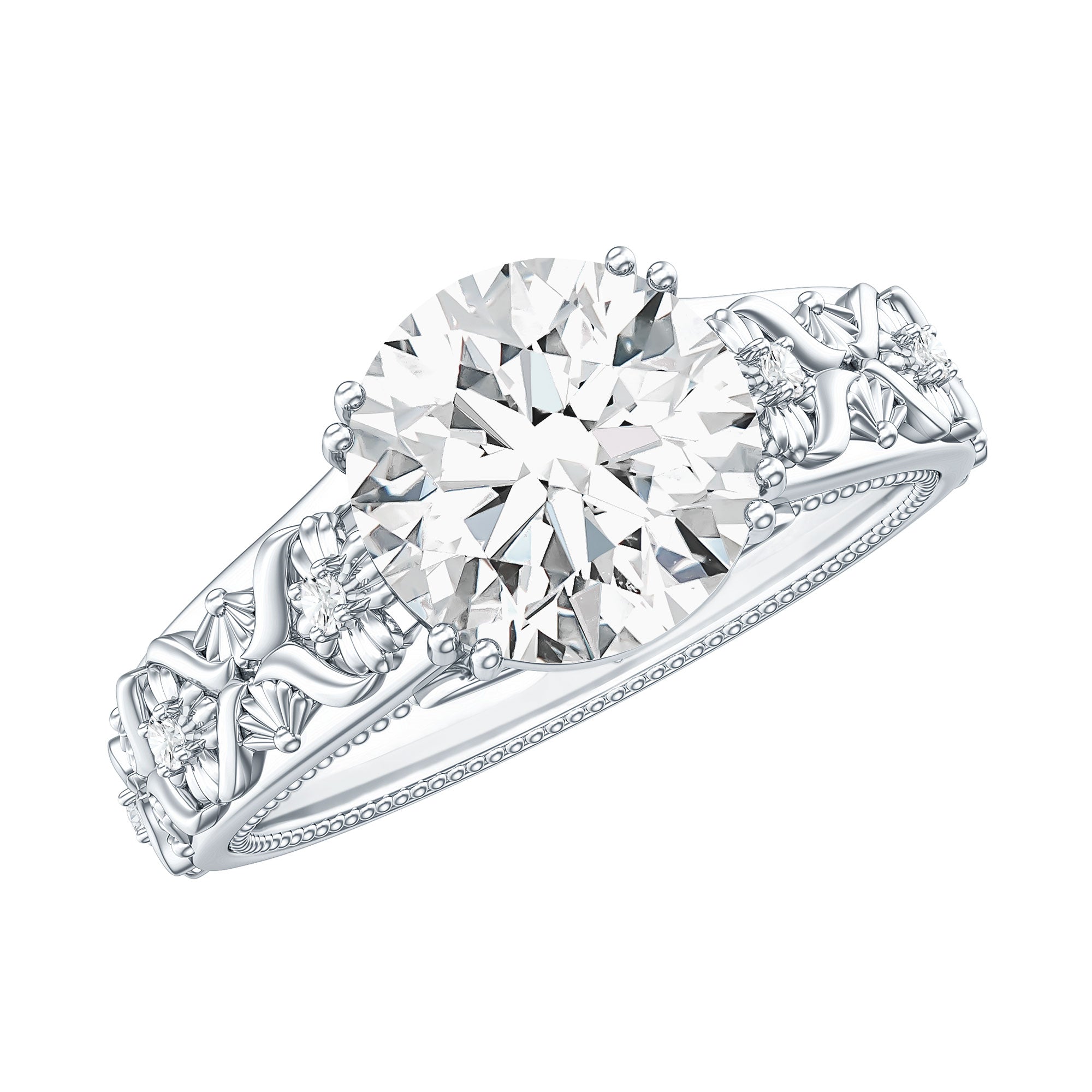 2 Carat Vintage Inspired Zircon Flower Engagement Ring AAAA - Rosec Jewels