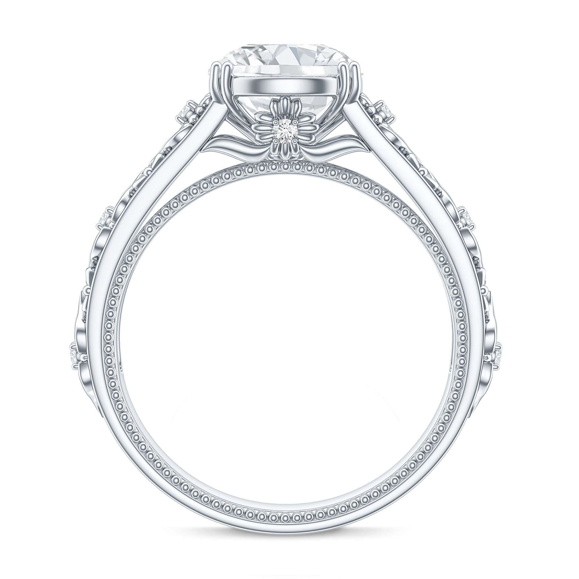 2 Carat Vintage Inspired Zircon Flower Engagement Ring AAAA - Rosec Jewels