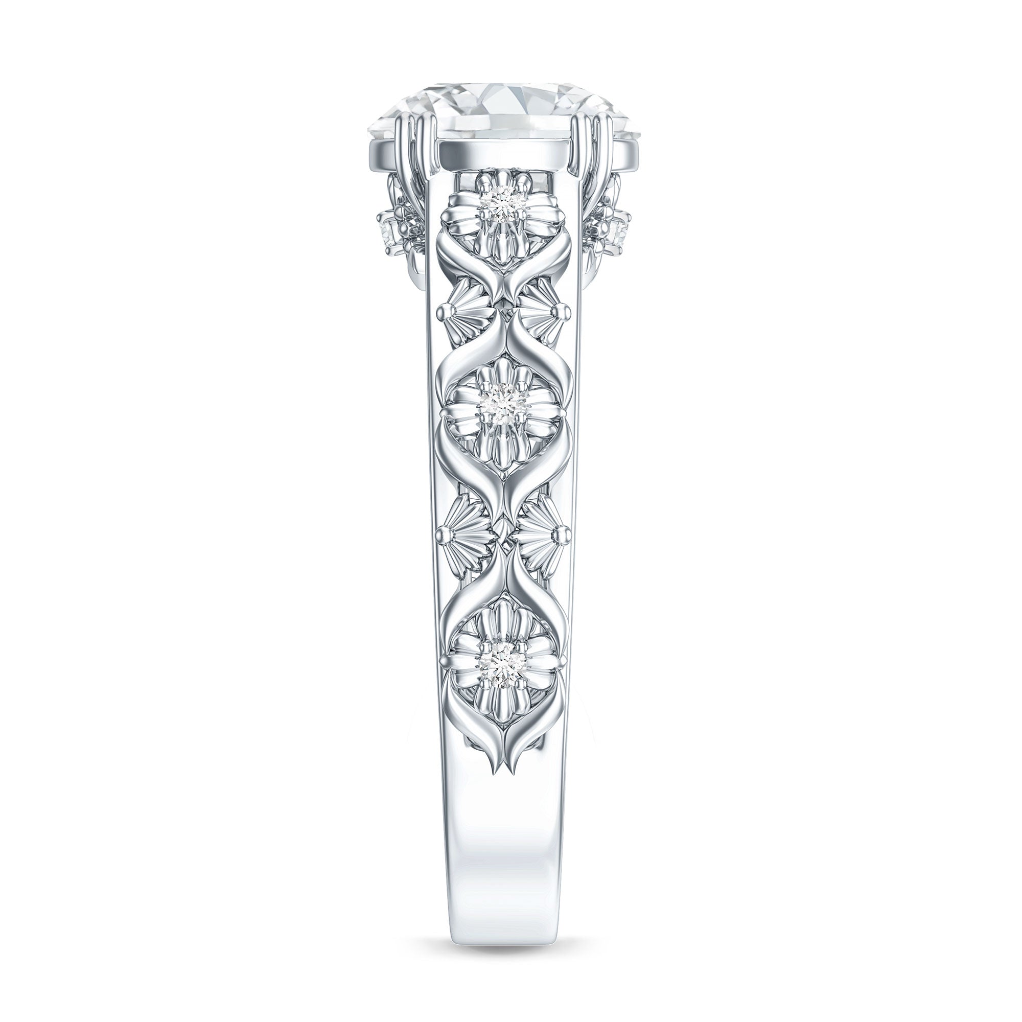2 Carat Vintage Inspired Zircon Flower Engagement Ring AAAA - Rosec Jewels