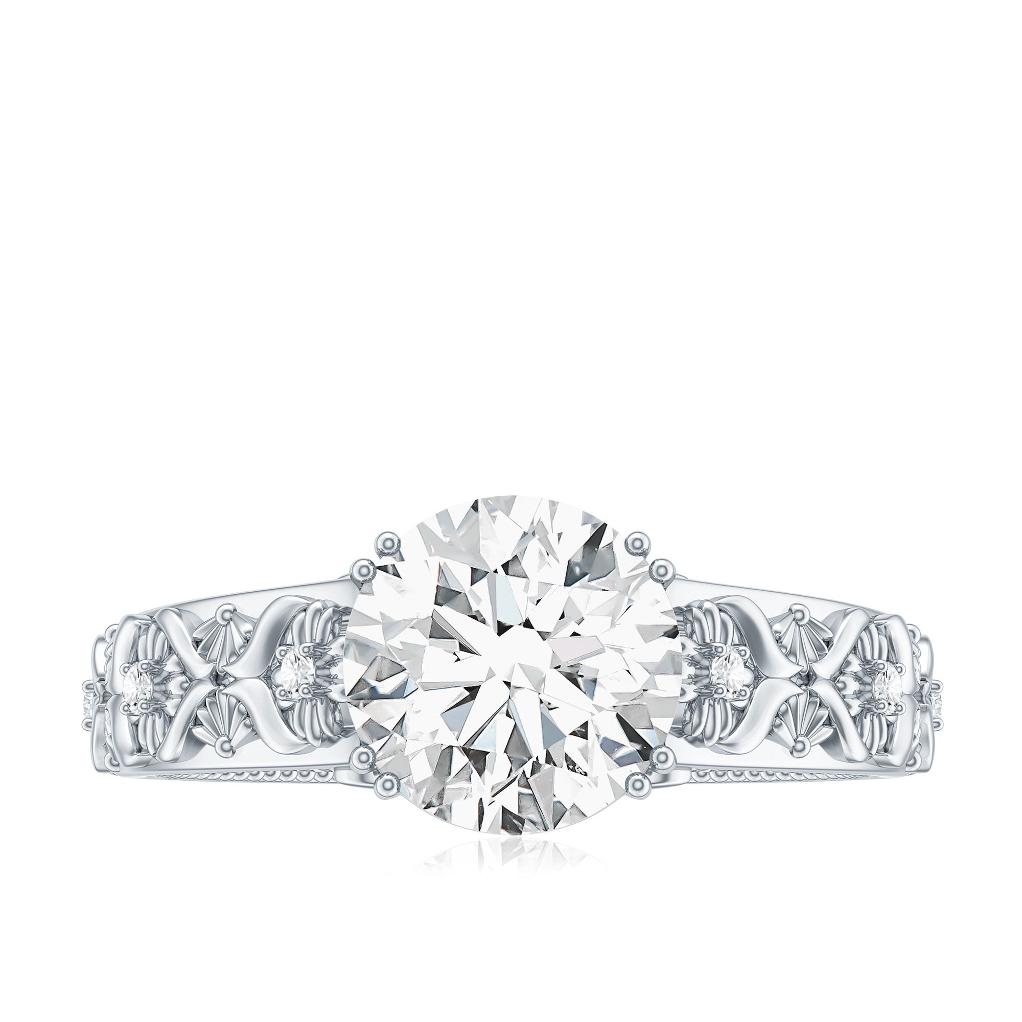 2 Carat Vintage Inspired Zircon Flower Engagement Ring AAAA - Rosec Jewels