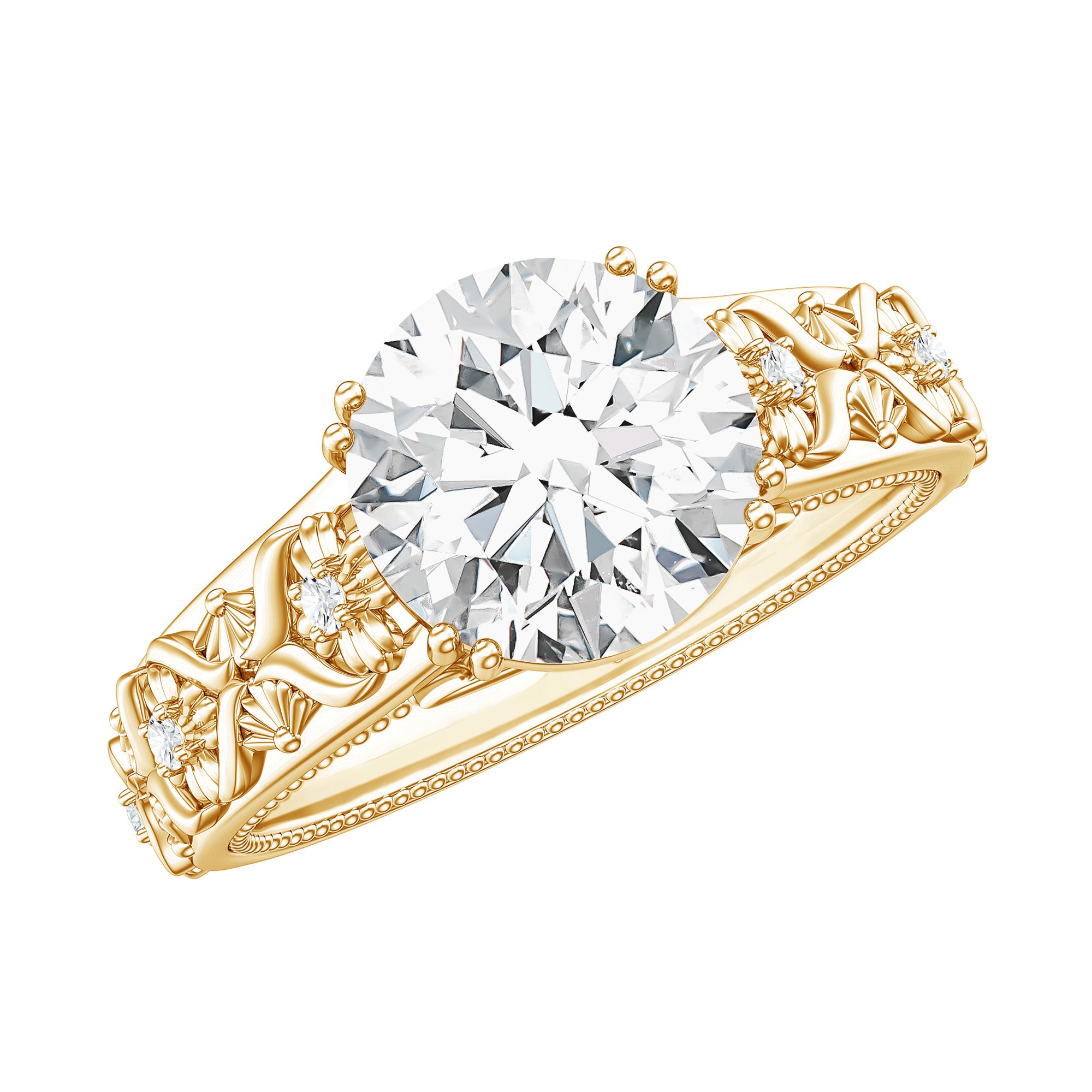 2 Carat Vintage Inspired Zircon Flower Engagement Ring AAAA - Rosec Jewels