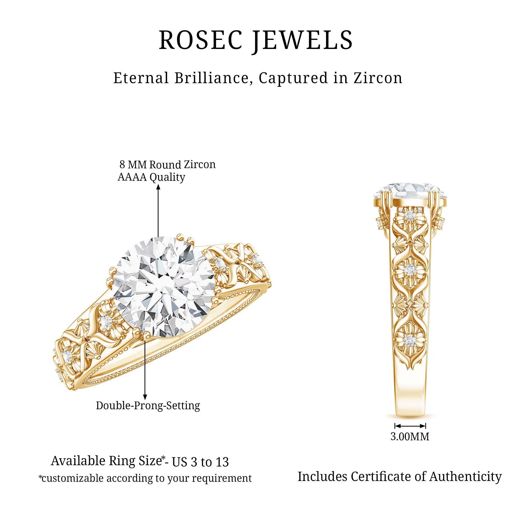 2 Carat Vintage Inspired Zircon Flower Engagement Ring AAAA - Rosec Jewels