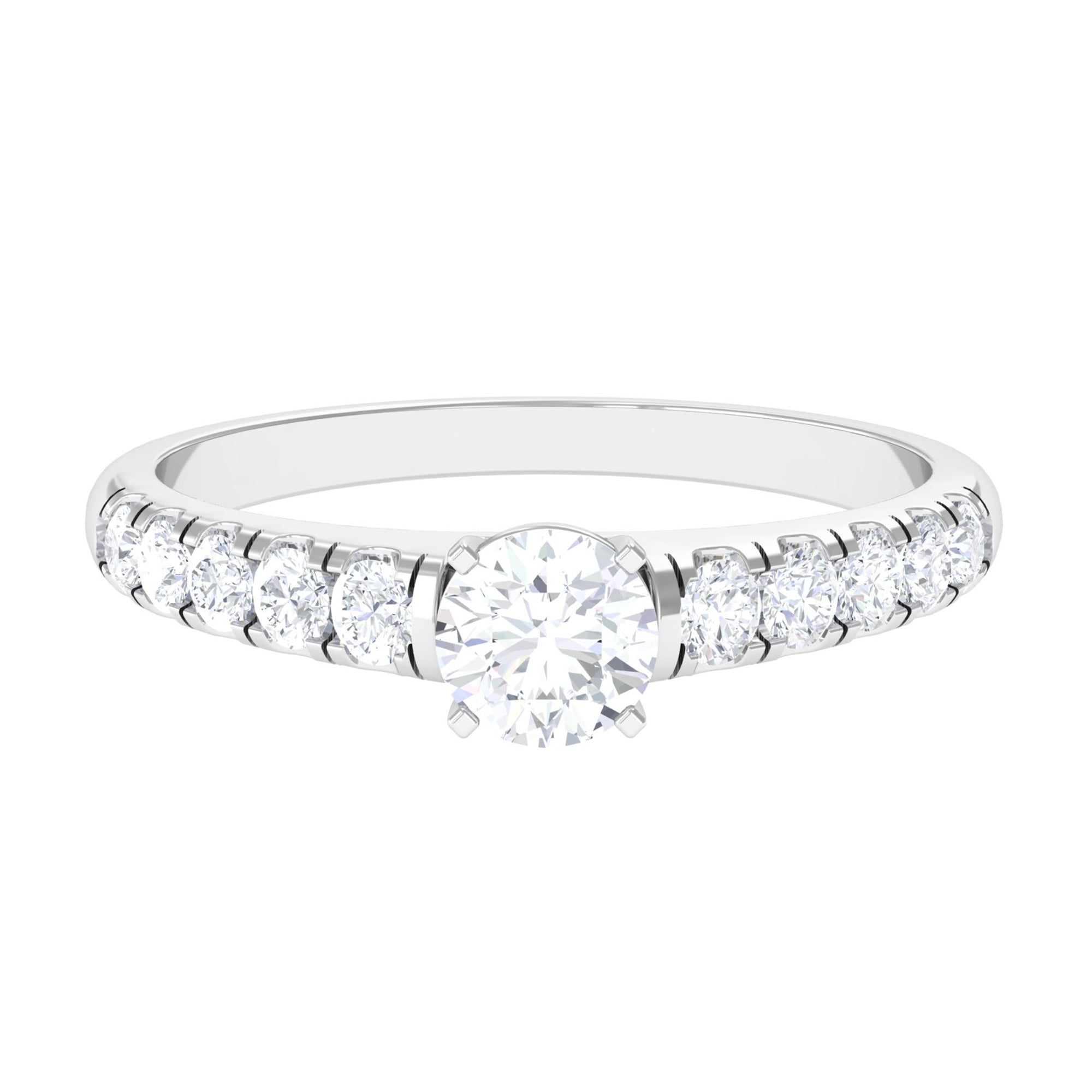 1 CT Round Cubic Zirconia Side Stone Engagement Ring AAAA - Rosec Jewels