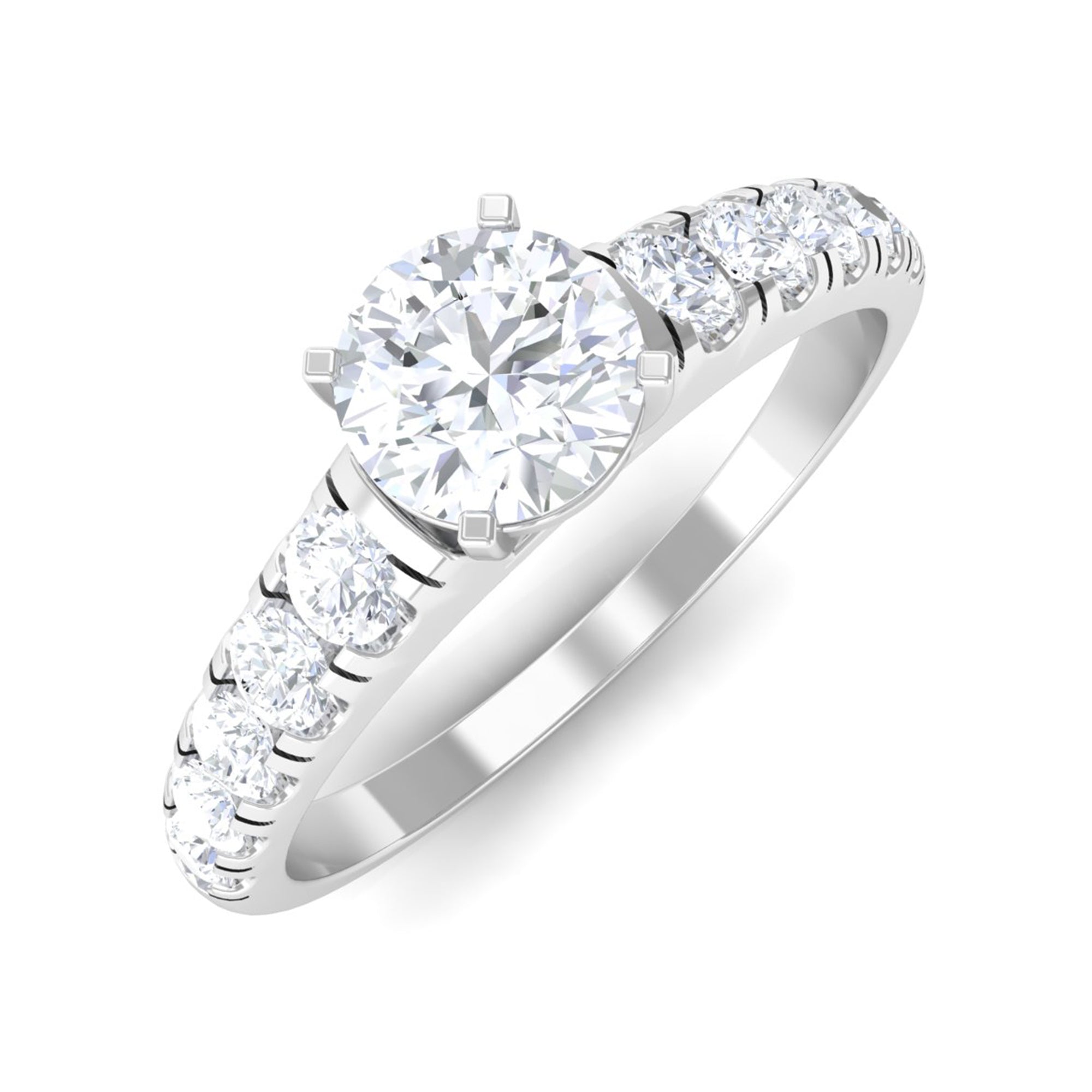1 CT Round Cubic Zirconia Side Stone Engagement Ring AAAA - Rosec Jewels