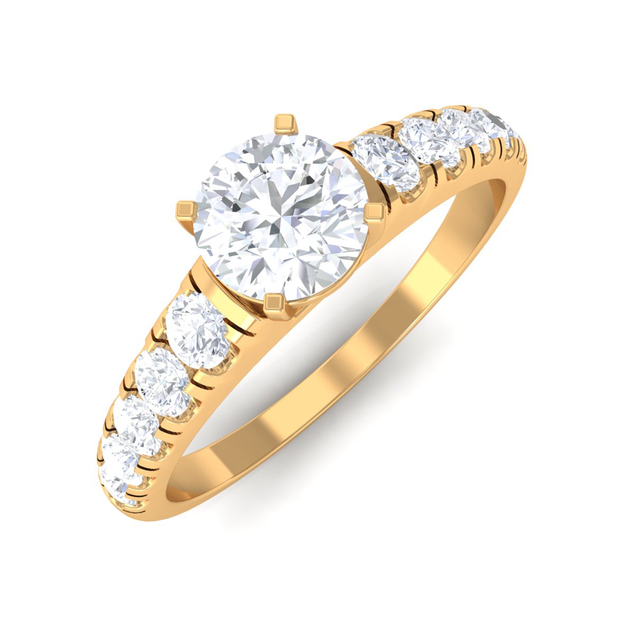 1 CT Round Cubic Zirconia Side Stone Engagement Ring AAAA - Rosec Jewels
