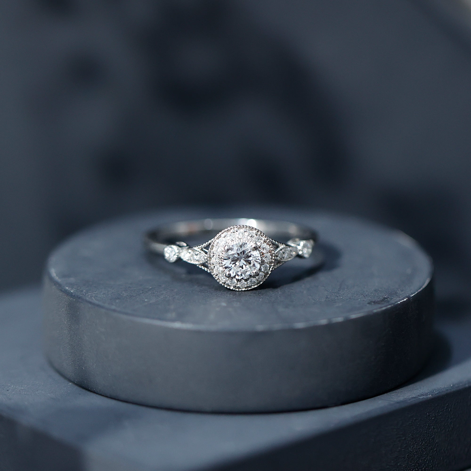 Antique Inspired Zircon Halo Engagement Ring AAAA - Rosec Jewels