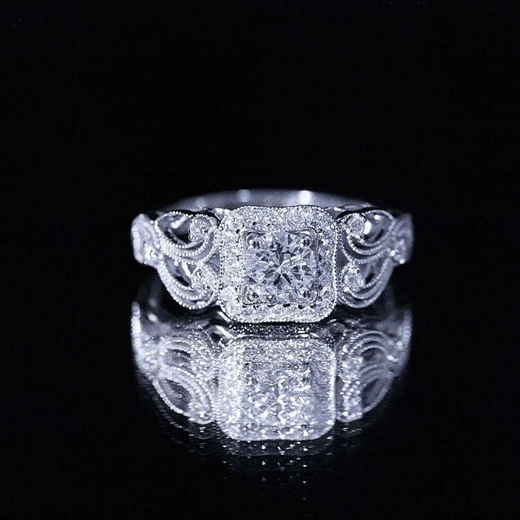 Zircon Vintage Inspired Halo Engagement Ring AAAA - Rosec Jewels