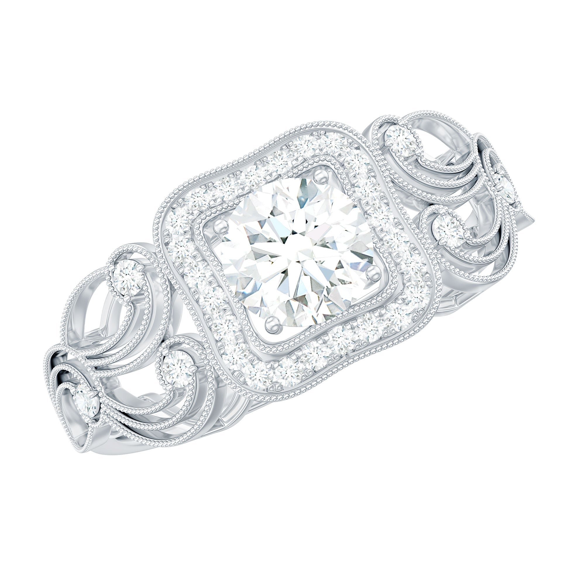 Zircon Vintage Inspired Halo Engagement Ring AAAA - Rosec Jewels