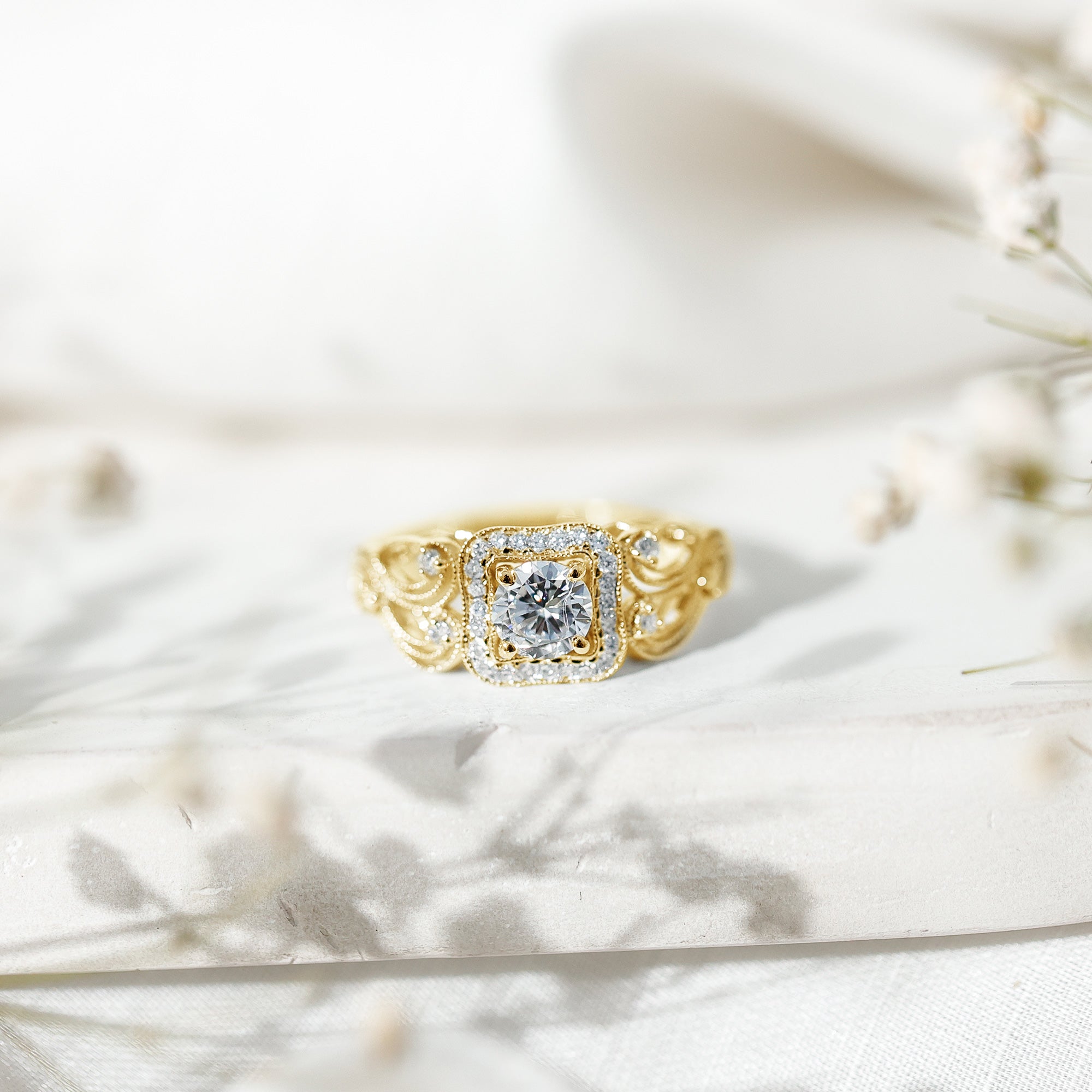 Zircon Vintage Inspired Halo Engagement Ring AAAA - Rosec Jewels