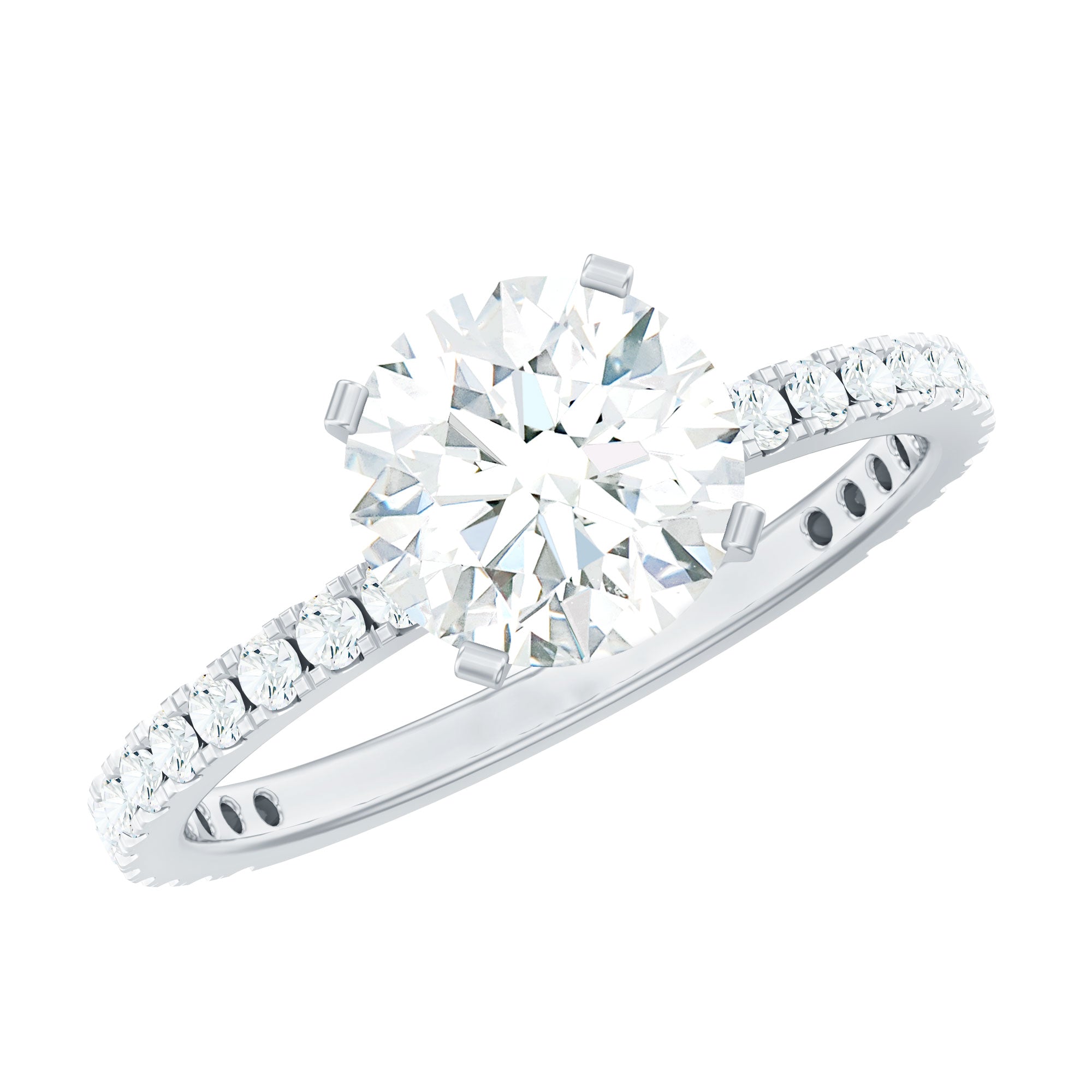 2.75 CT Zircon Solitaire Engagement Ring with Side Stones AAAA - Rosec Jewels