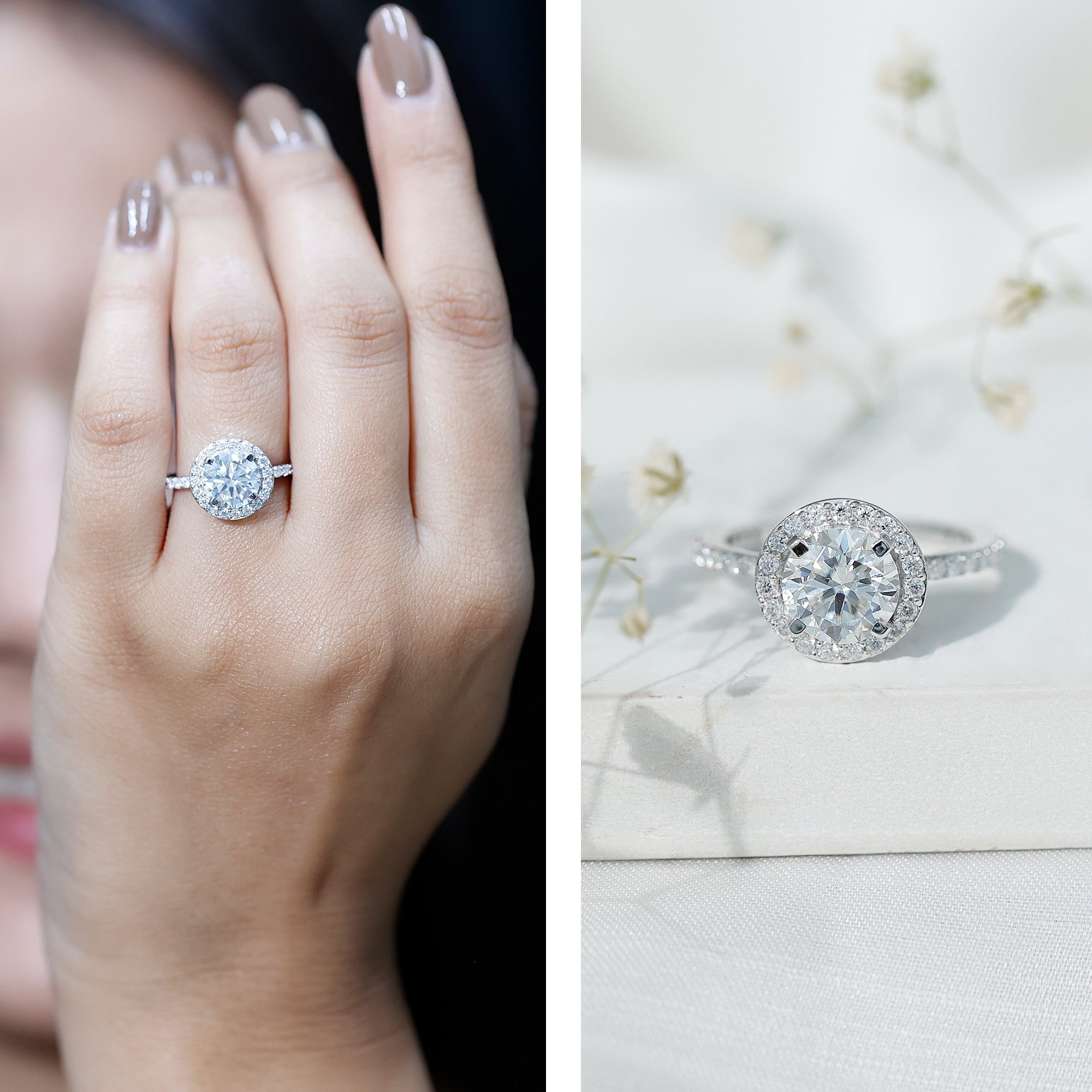 Certified Cubic Zirconia Classic Floating Halo Engagement Ring AAAA - Rosec Jewels