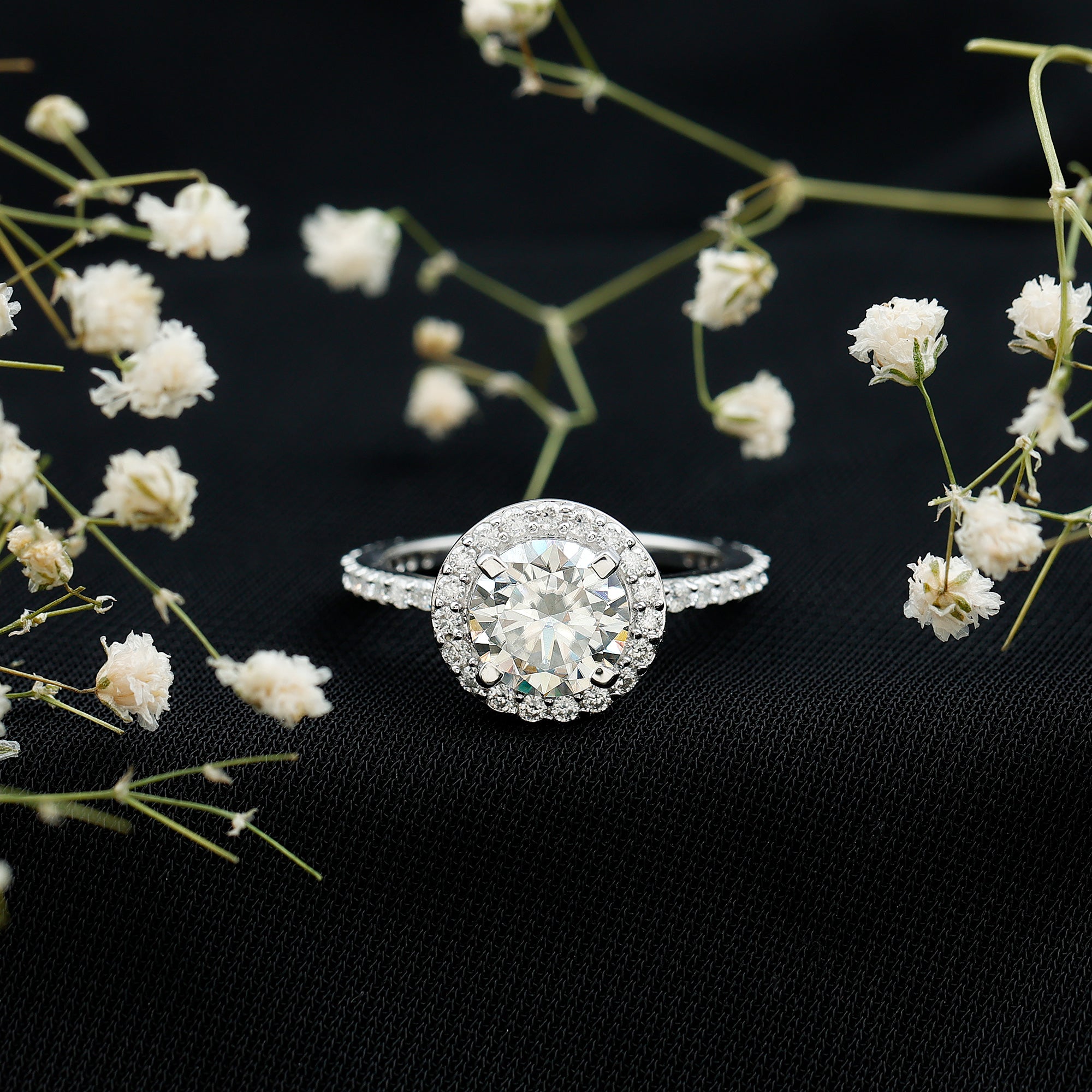 Certified Cubic Zirconia Classic Floating Halo Engagement Ring AAAA - Rosec Jewels