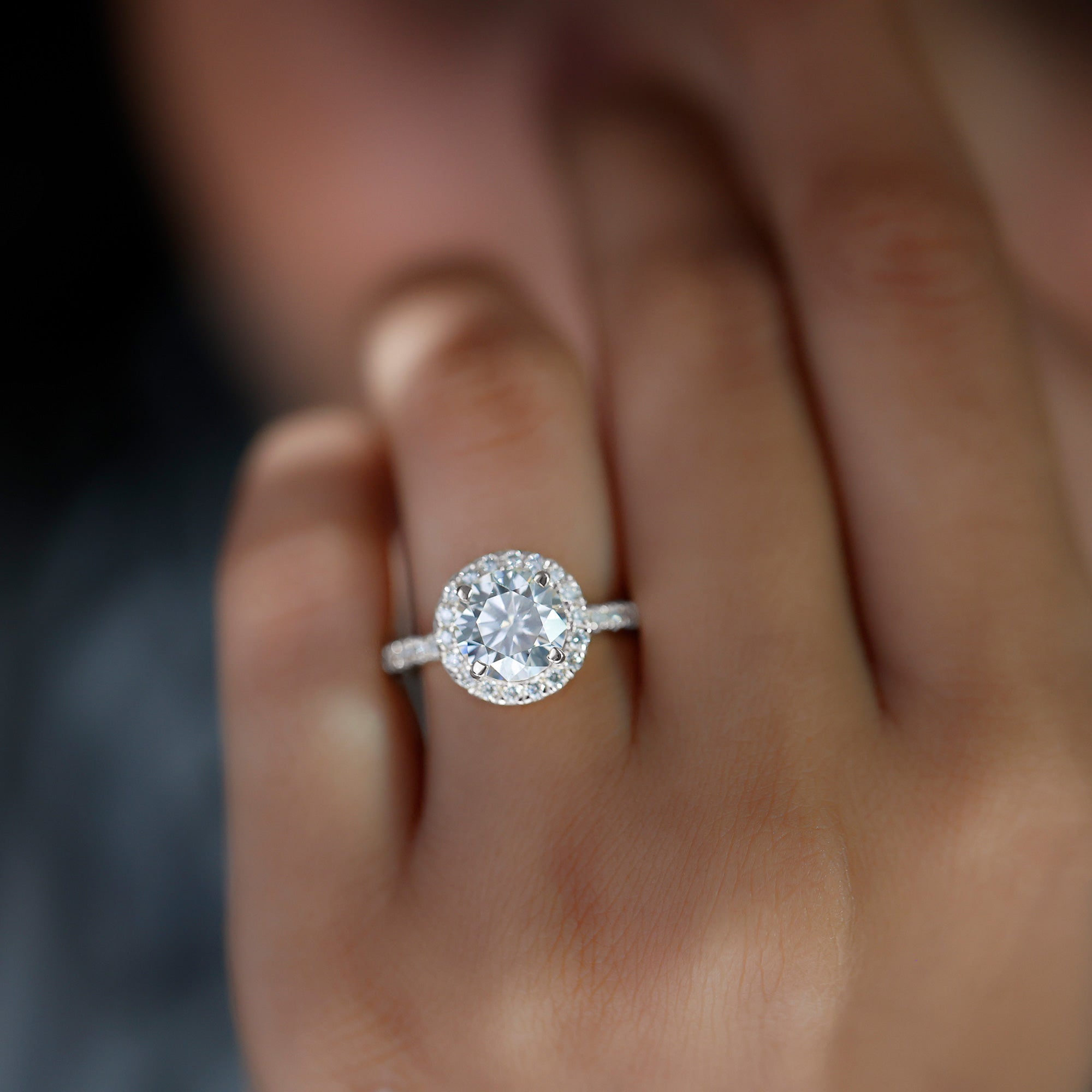 Certified Cubic Zirconia Classic Floating Halo Engagement Ring AAAA - Rosec Jewels
