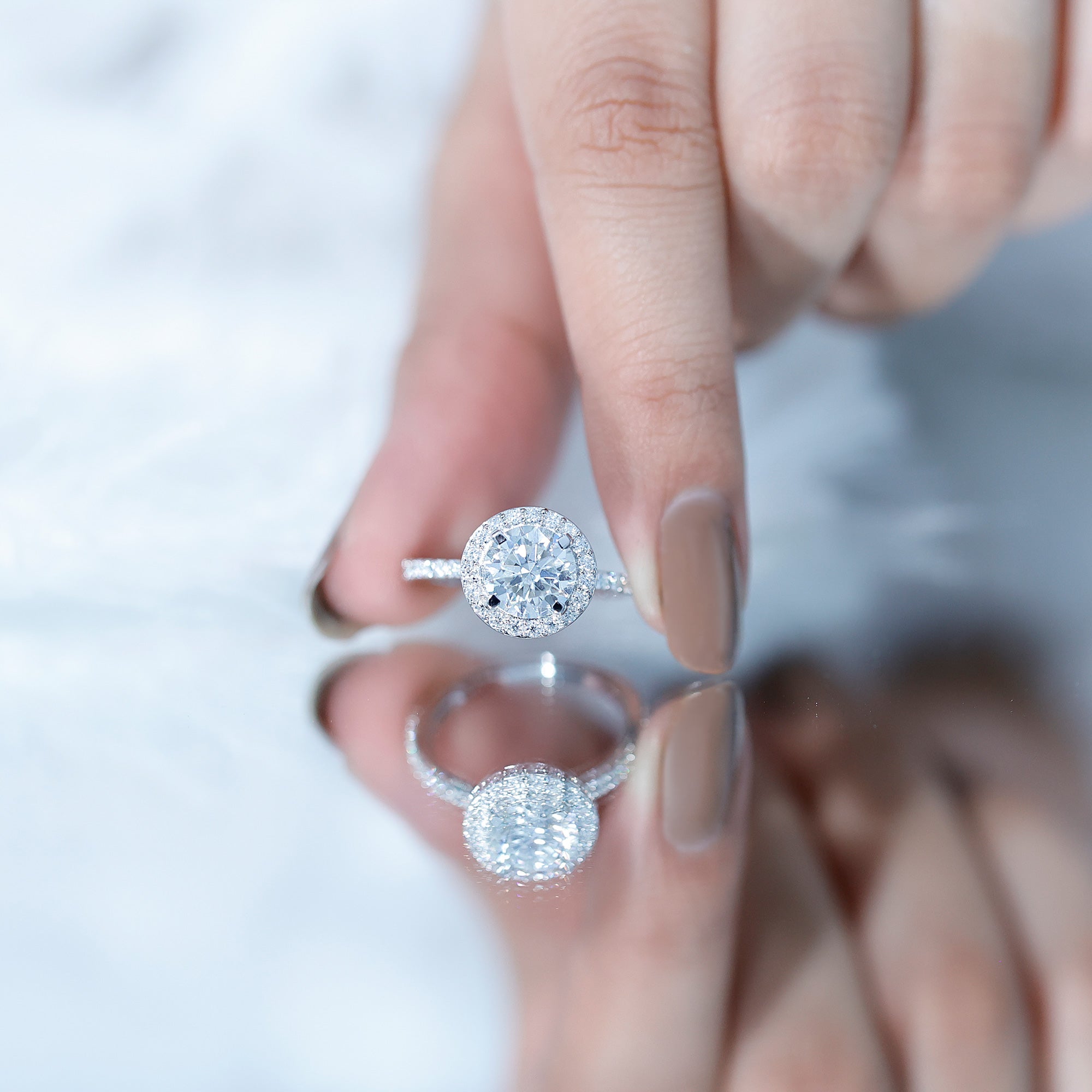Certified Cubic Zirconia Classic Floating Halo Engagement Ring AAAA - Rosec Jewels