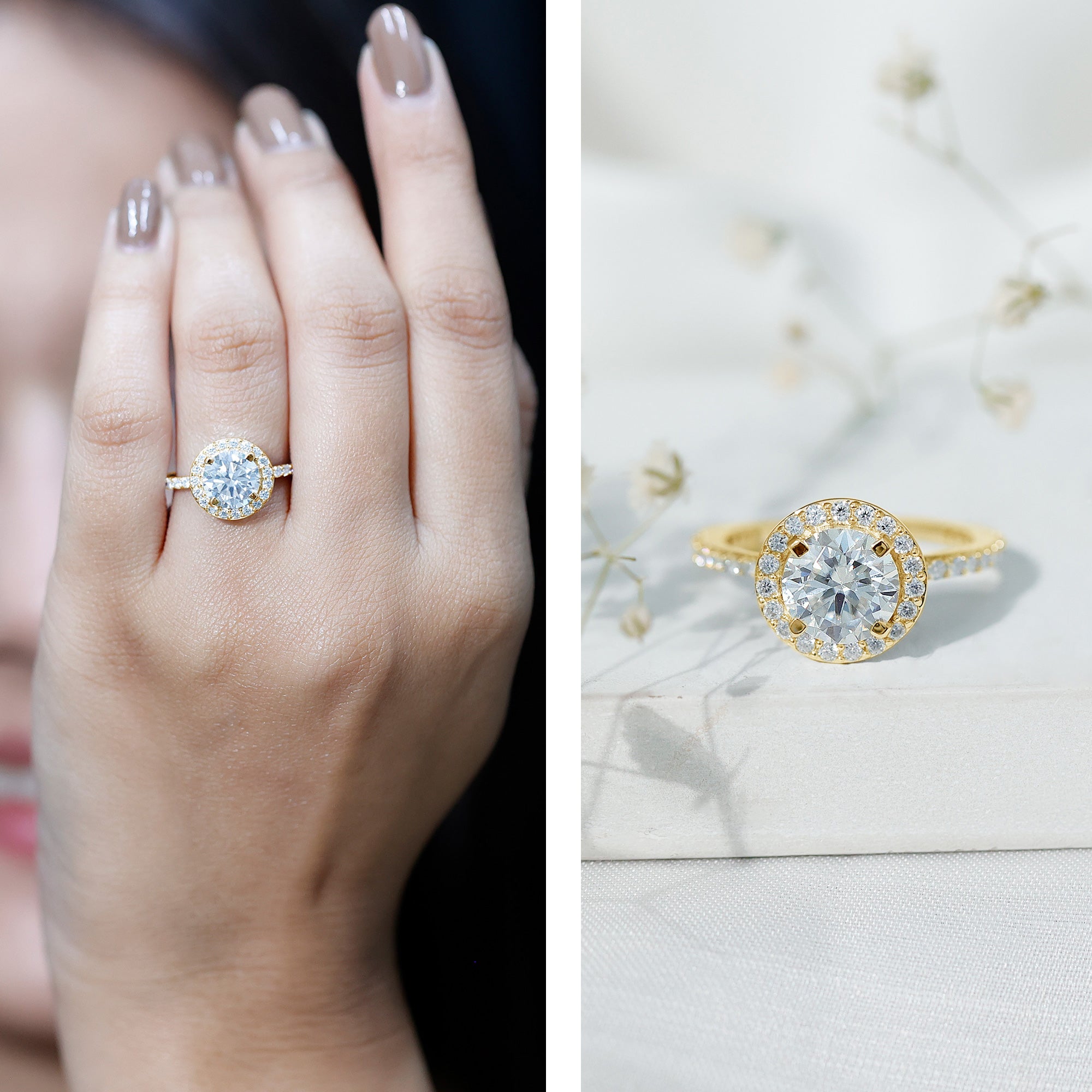 Certified Cubic Zirconia Classic Floating Halo Engagement Ring AAAA - Rosec Jewels