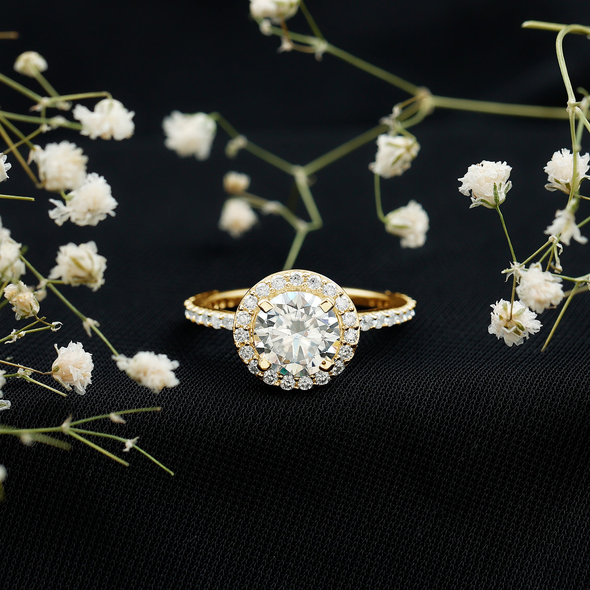 Certified Cubic Zirconia Classic Floating Halo Engagement Ring AAAA - Rosec Jewels