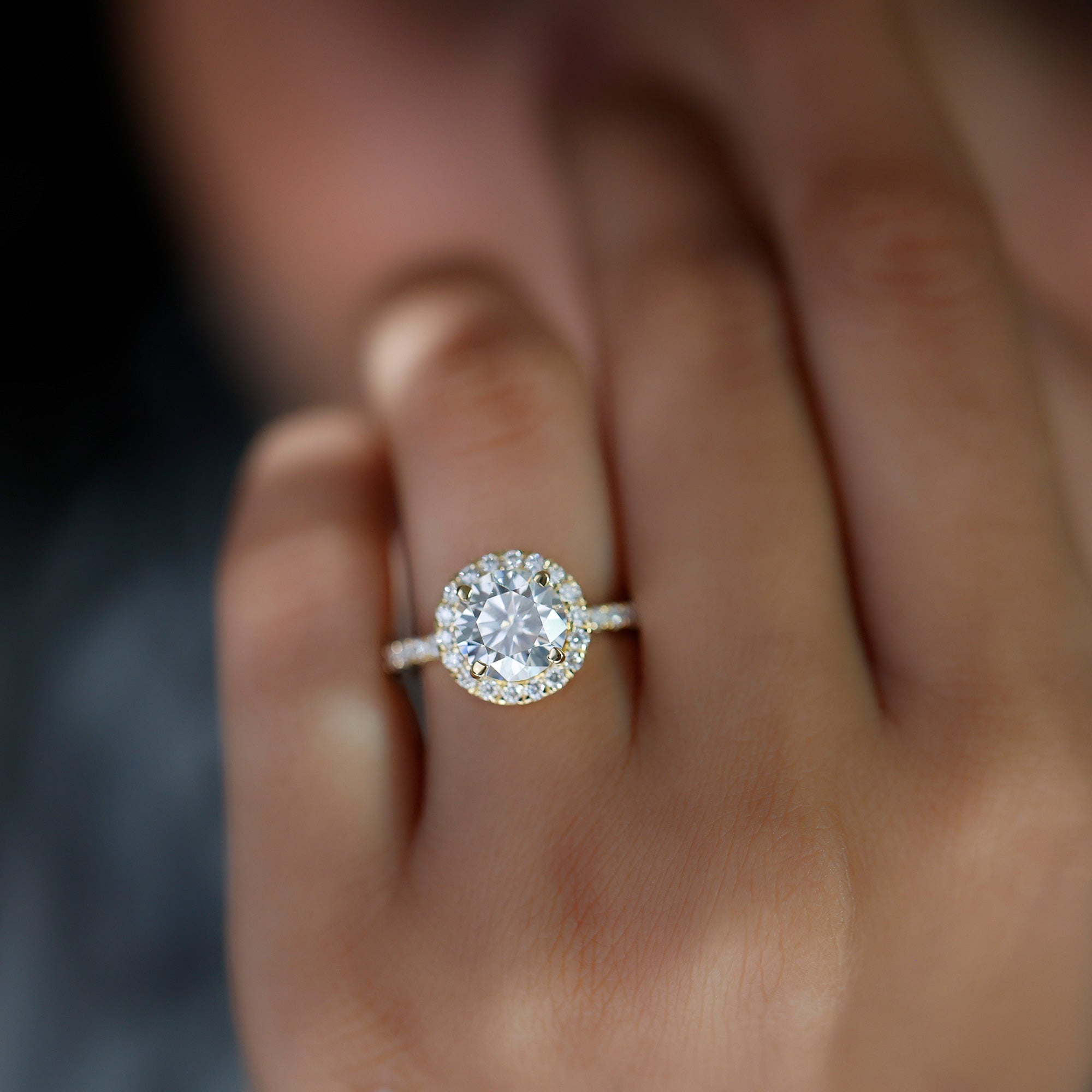 Certified Cubic Zirconia Classic Floating Halo Engagement Ring AAAA - Rosec Jewels