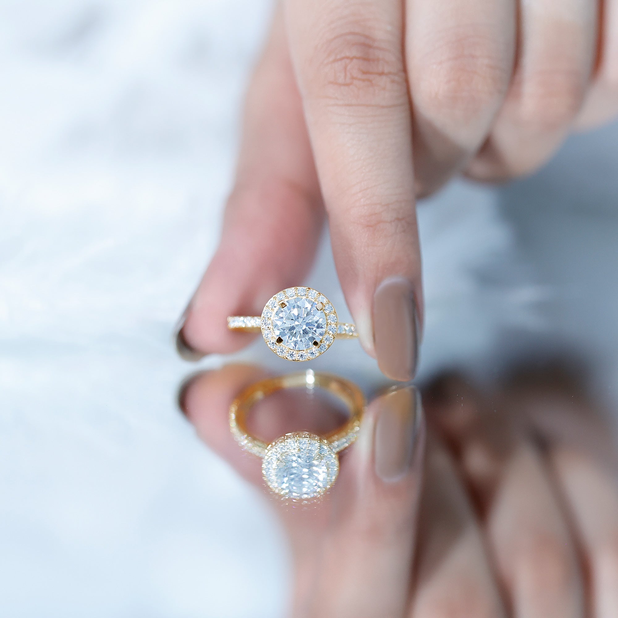 Certified Cubic Zirconia Classic Floating Halo Engagement Ring AAAA - Rosec Jewels