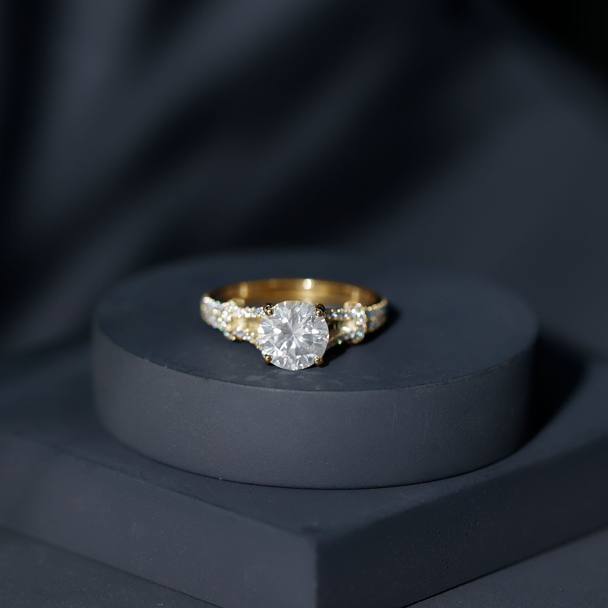 3 CT Simulated Diamond Solitaire Engagement Ring with Split Shank AAAA - Rosec Jewels