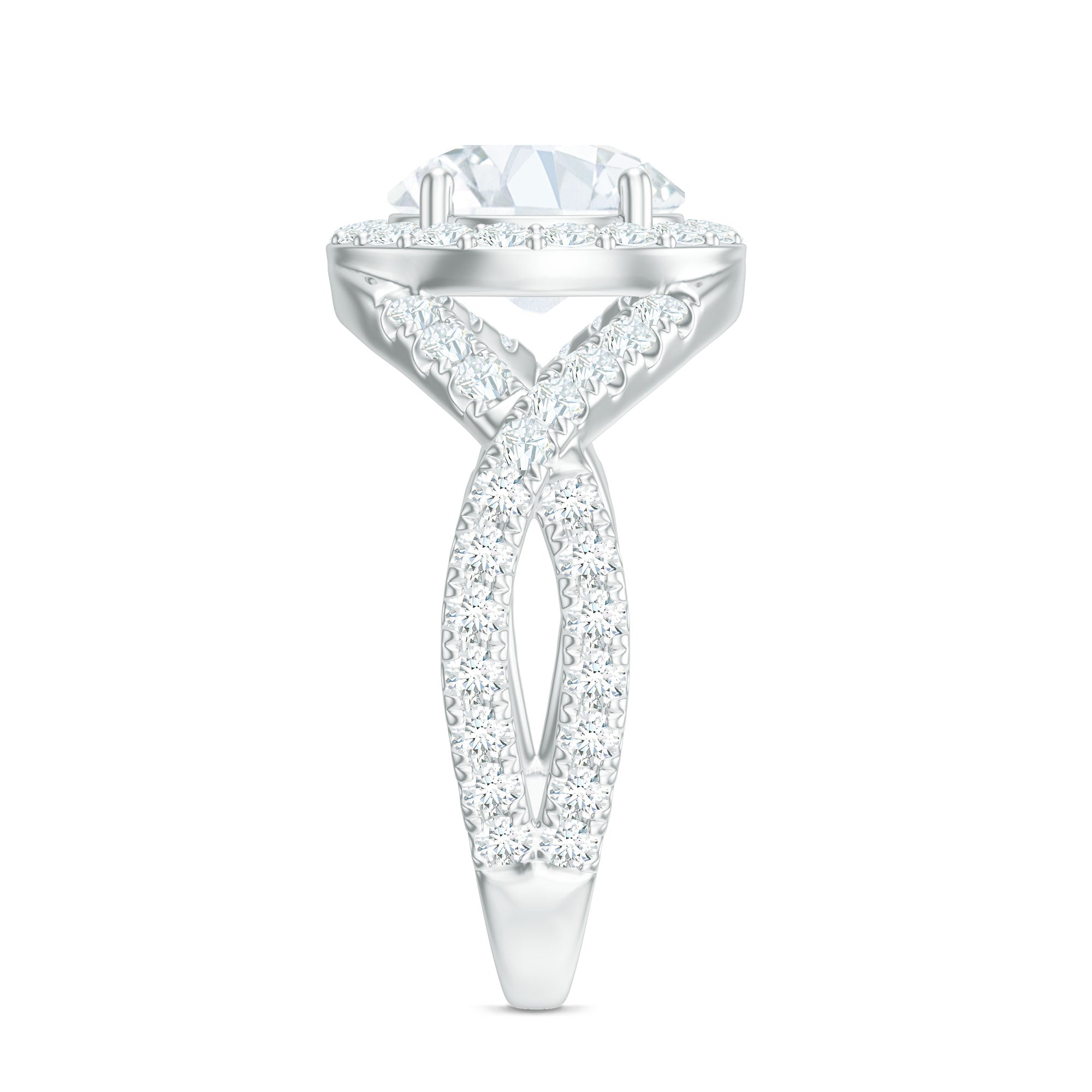 2 Carat Round Shape Zircon Crossover Engagement Ring AAAA - Rosec Jewels