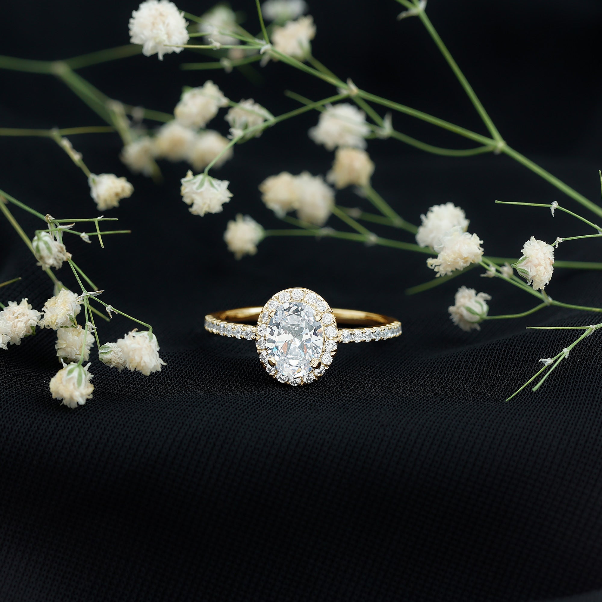 1.2 Carat Cubic Zirconia Oval Halo Engagement Ring for Women AAAA - Rosec Jewels
