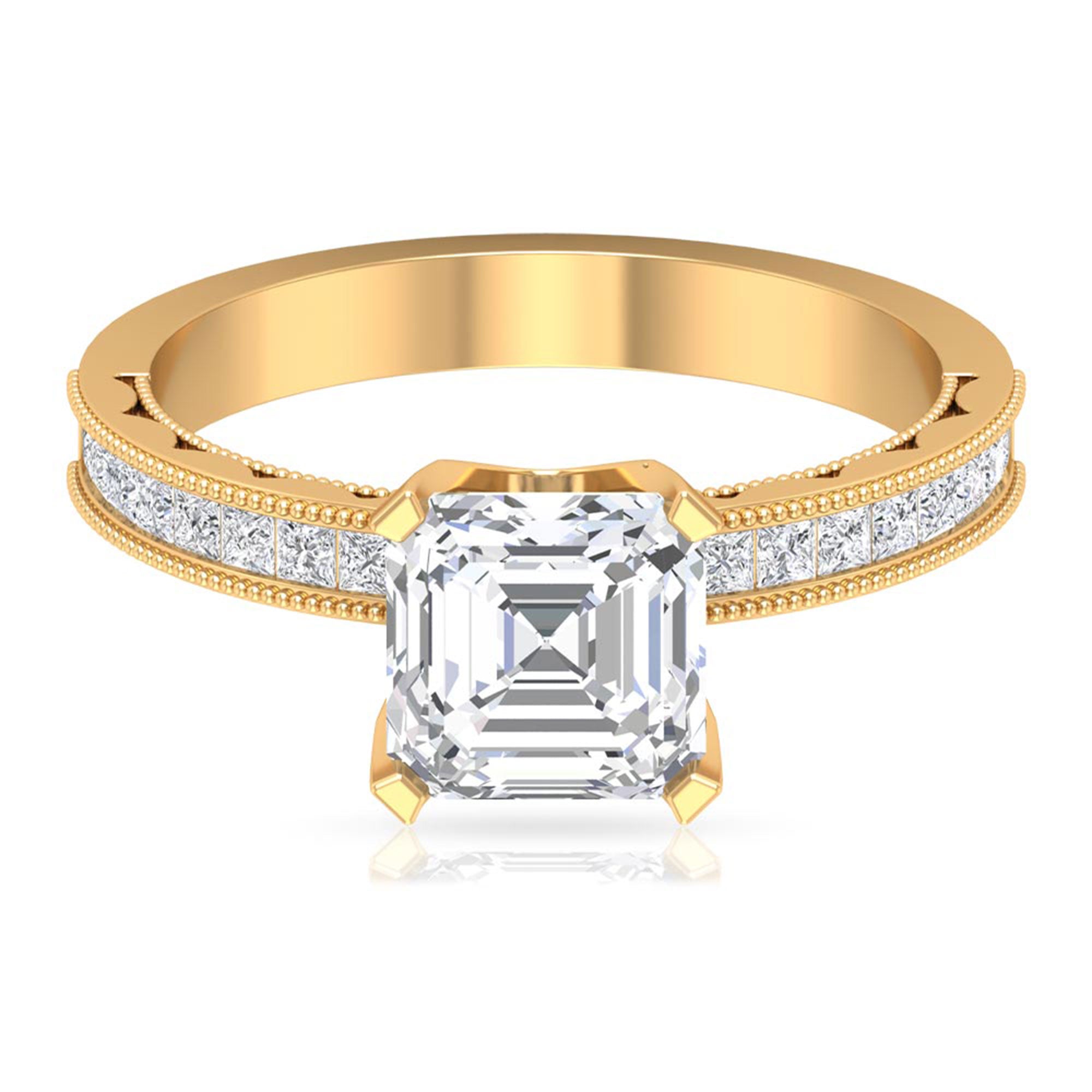 Asscher Cut Zircon Solitaire Engagement Ring AAAA - Rosec Jewels