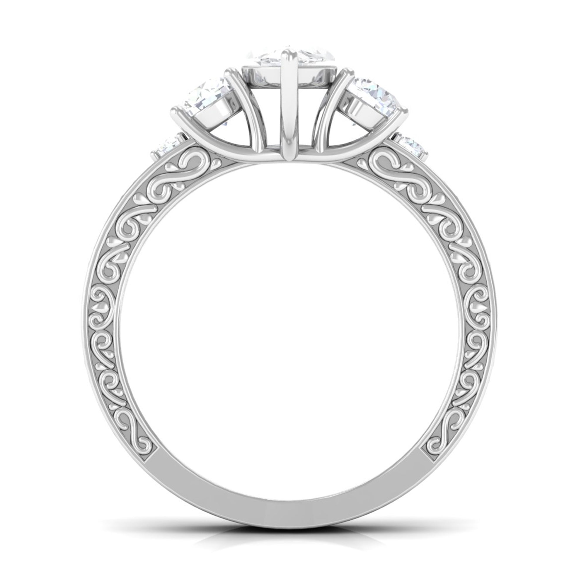 Certified Zircon Three Stone Engraved Band Ring AAAA - Rosec Jewels