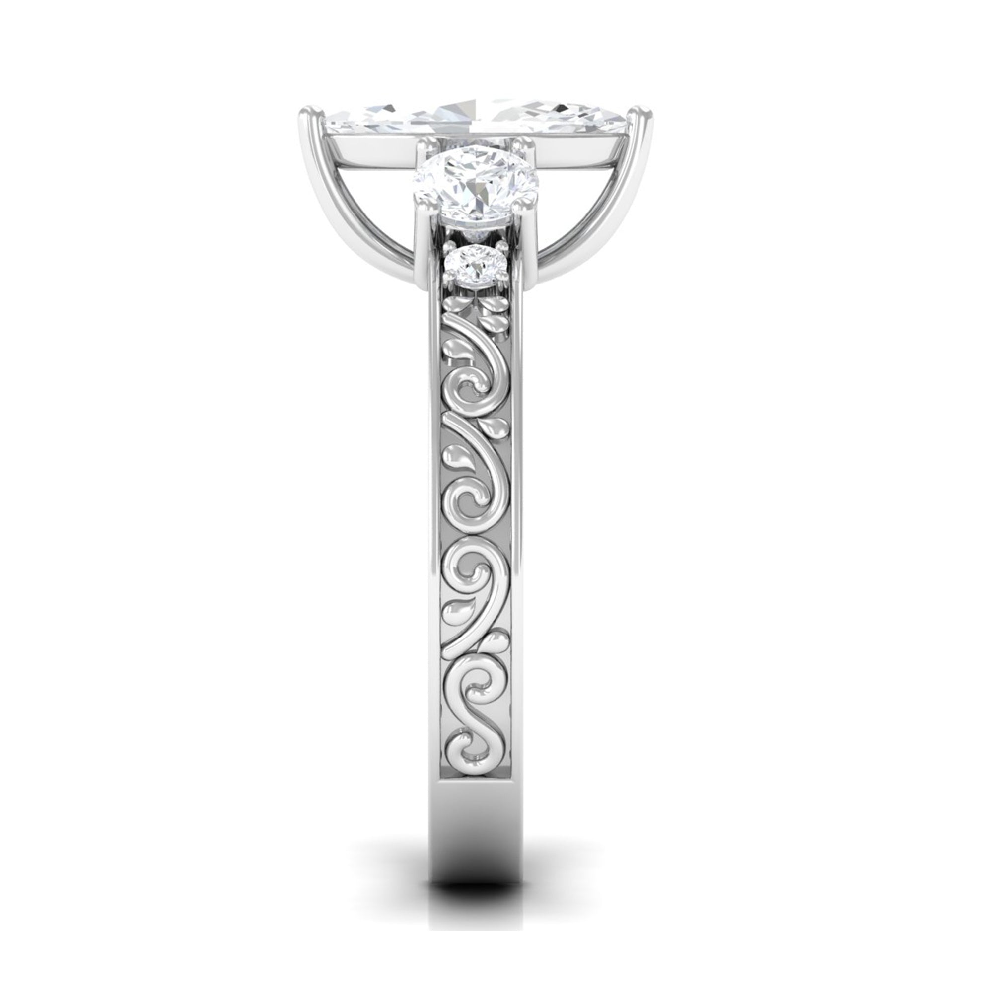 Certified Zircon Three Stone Engraved Band Ring AAAA - Rosec Jewels