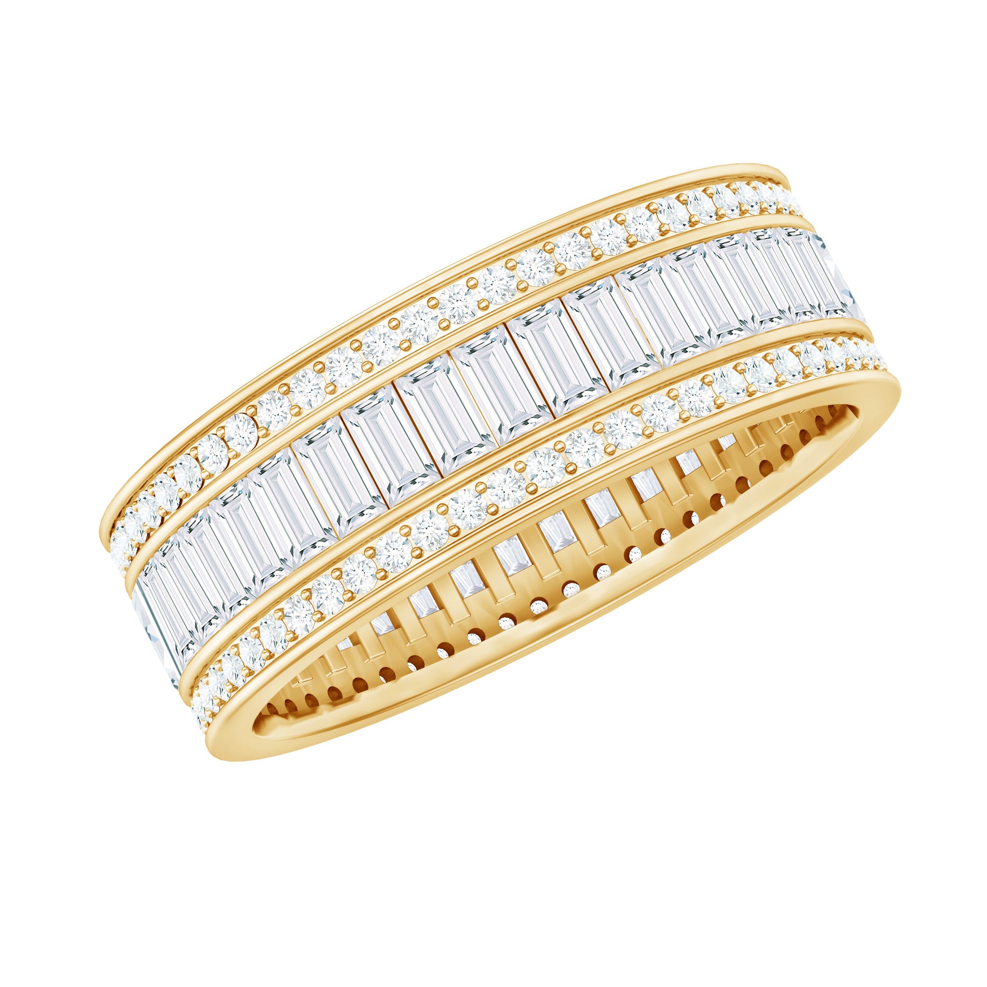 Baguette Cut Cubic Zirconia Wide Wedding Band AAAA - Rosec Jewels