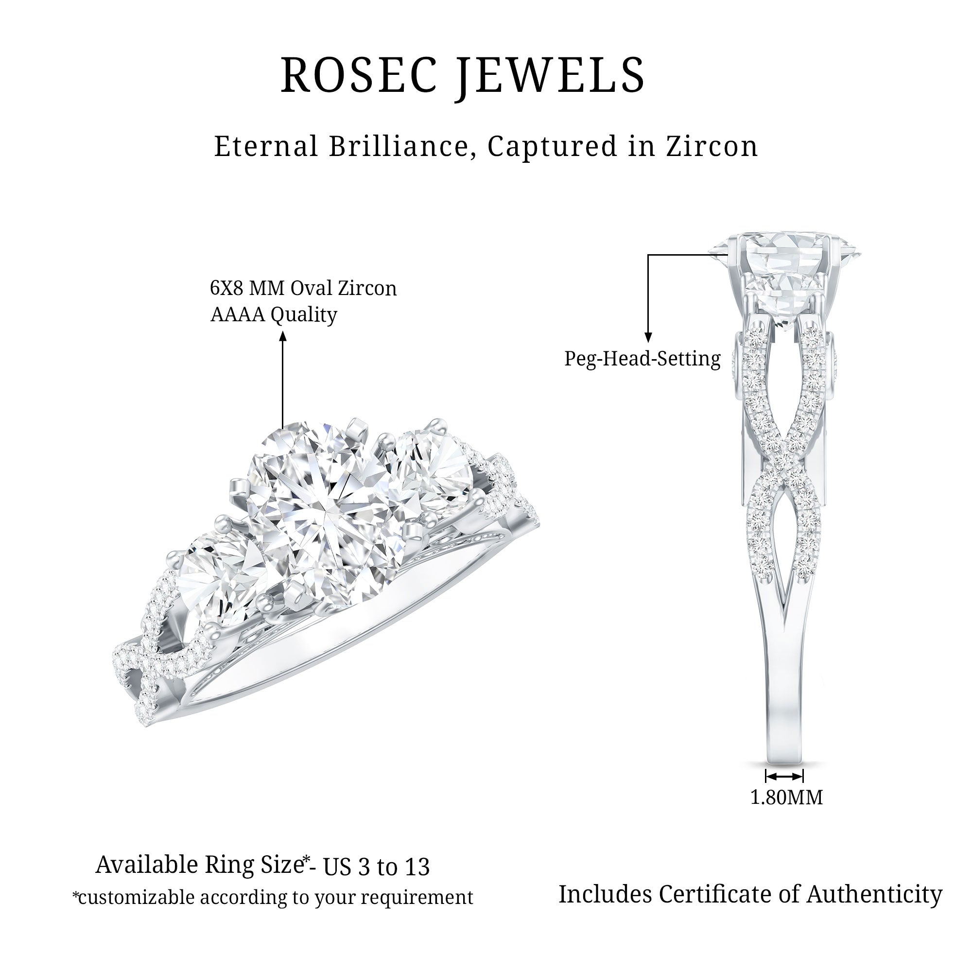 Cubic Zirconia Vintage Inspired Infinity Engagement Ring AAAA - Rosec Jewels