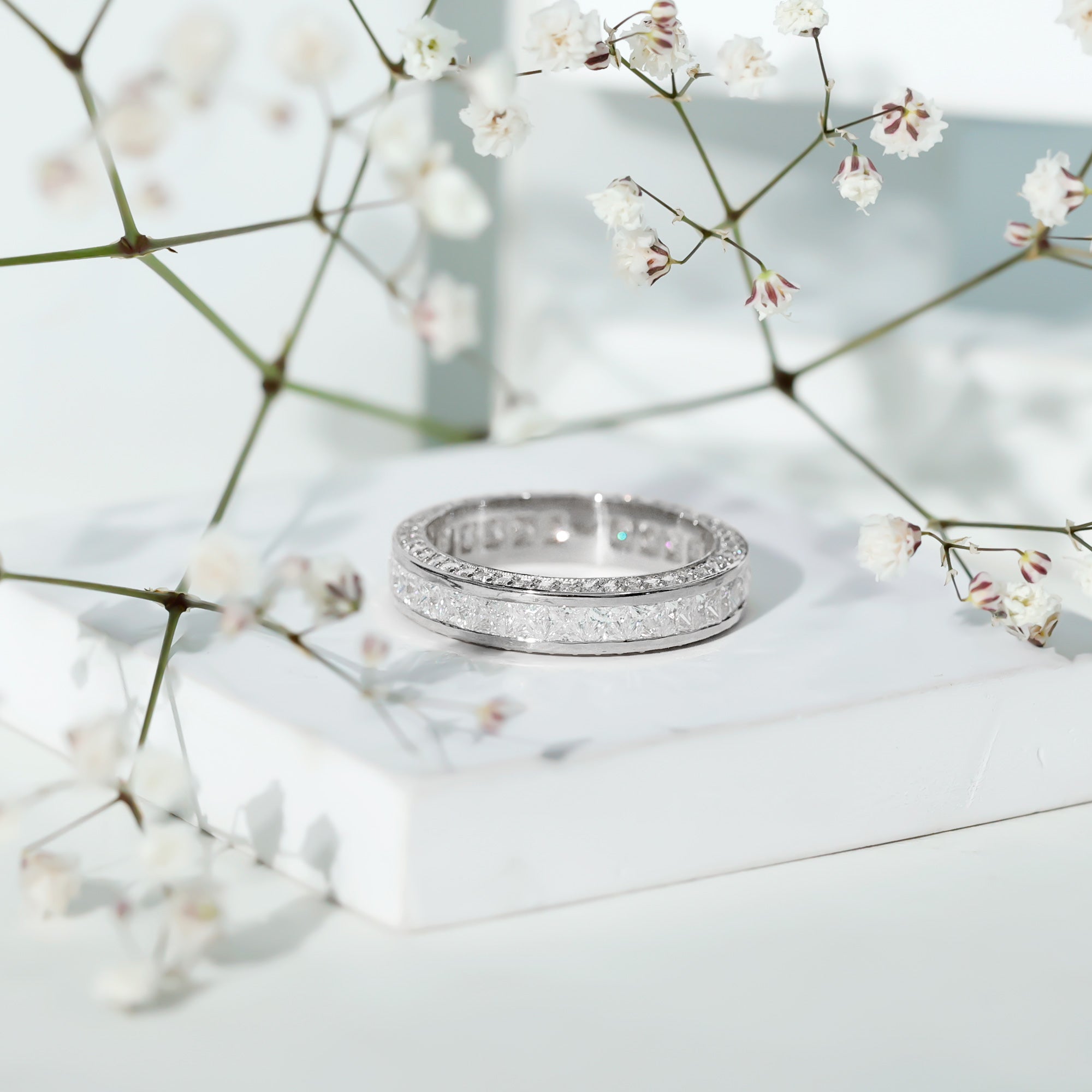 Princess Cut Zircon Full Eternity Band Ring AAAA - Rosec Jewels