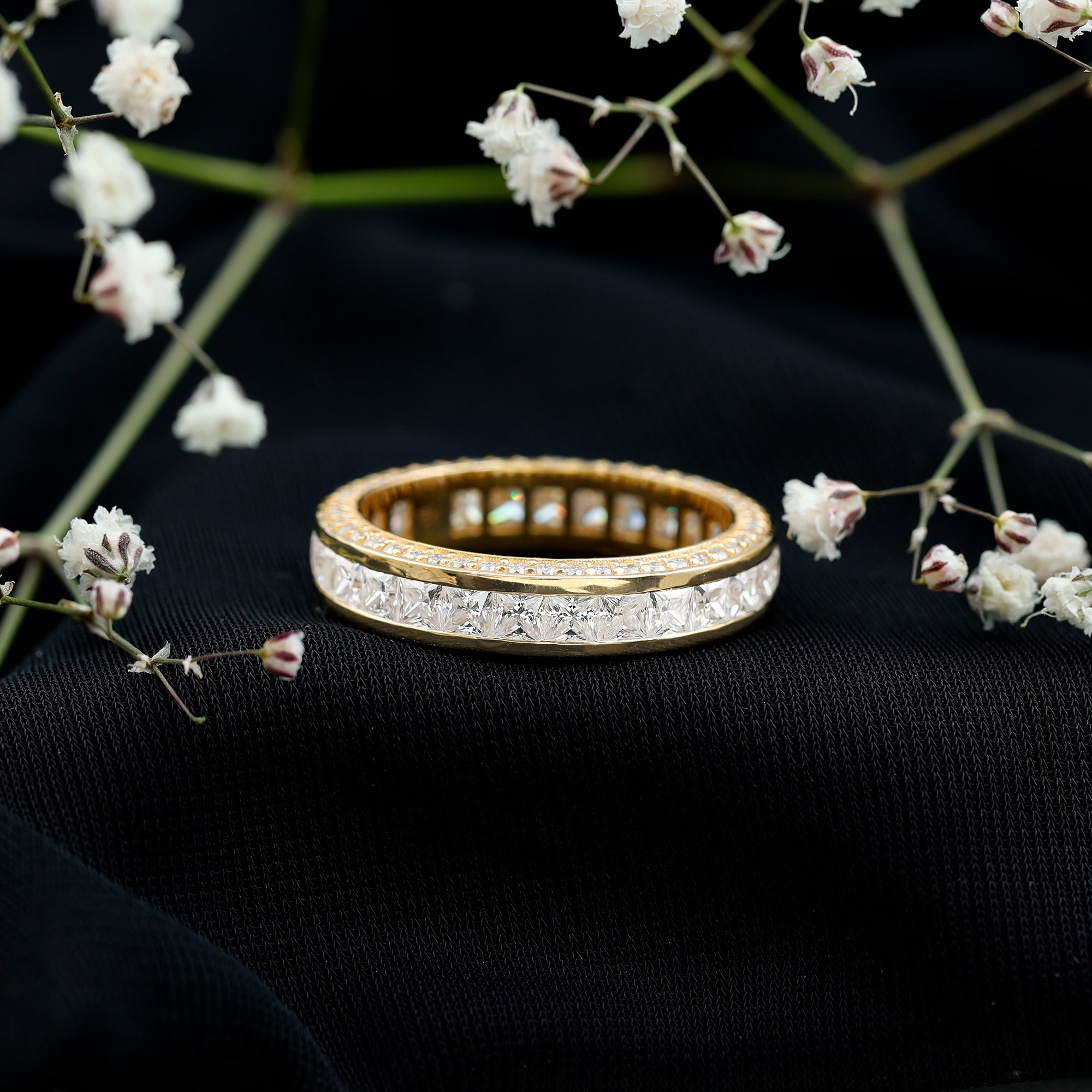 Princess Cut Zircon Full Eternity Band Ring AAAA - Rosec Jewels
