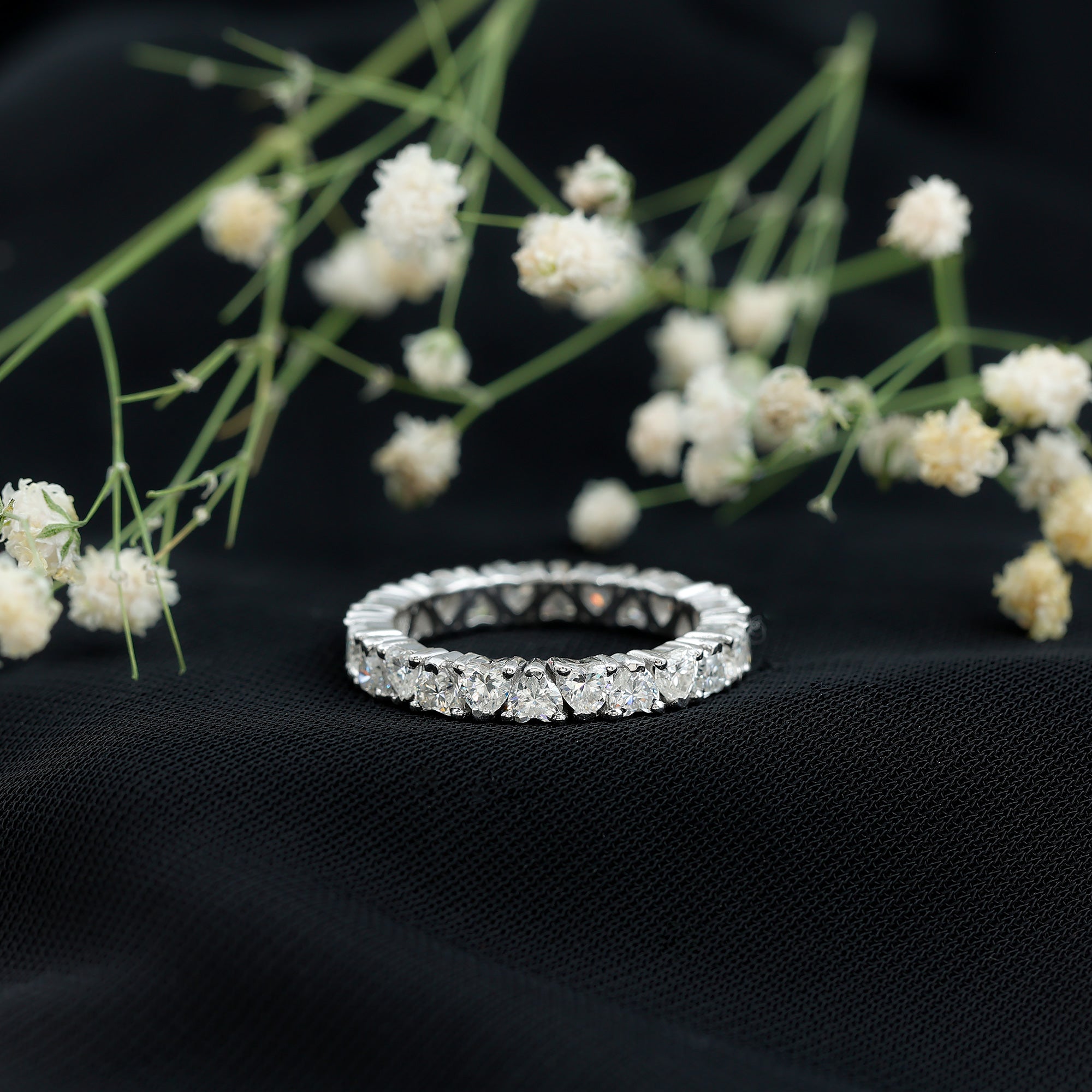 Claw Set Cubic Zirconia Heart Eternity Wedding Band Ring AAAA - Rosec Jewels