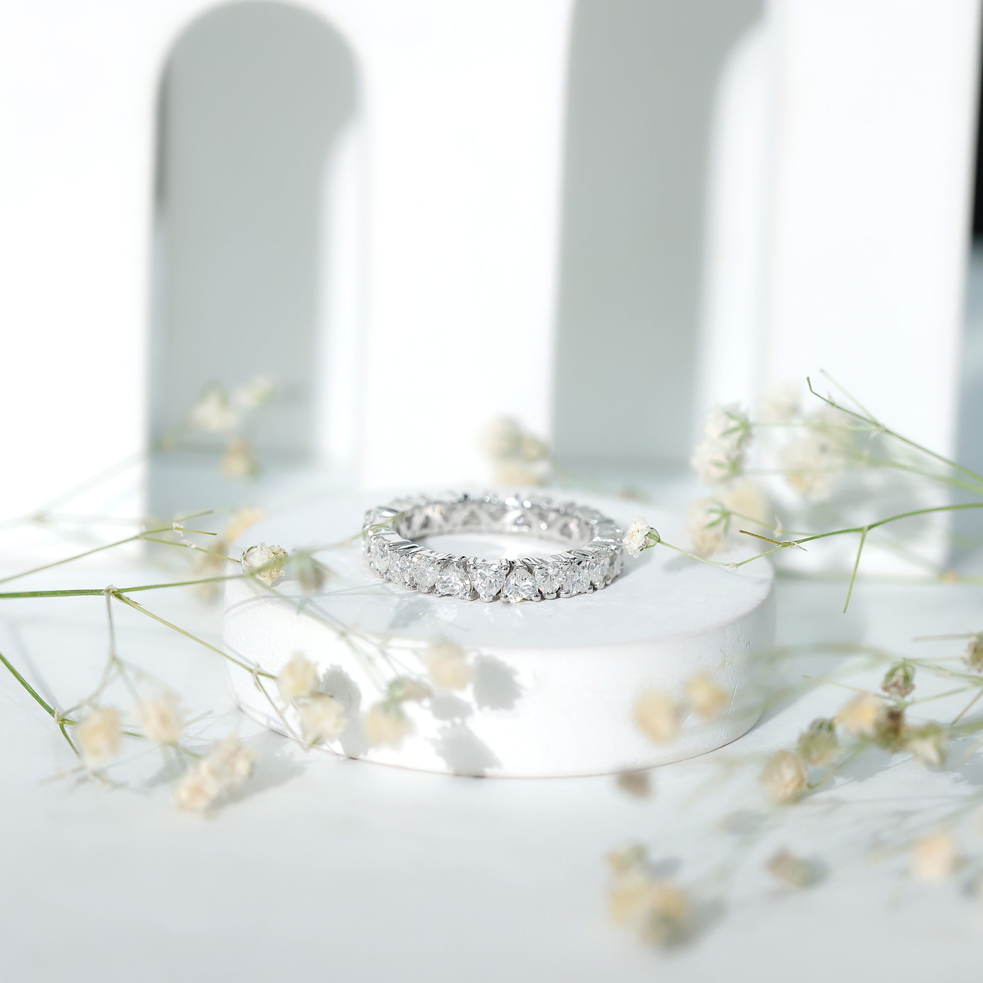 Claw Set Cubic Zirconia Heart Eternity Wedding Band Ring AAAA - Rosec Jewels