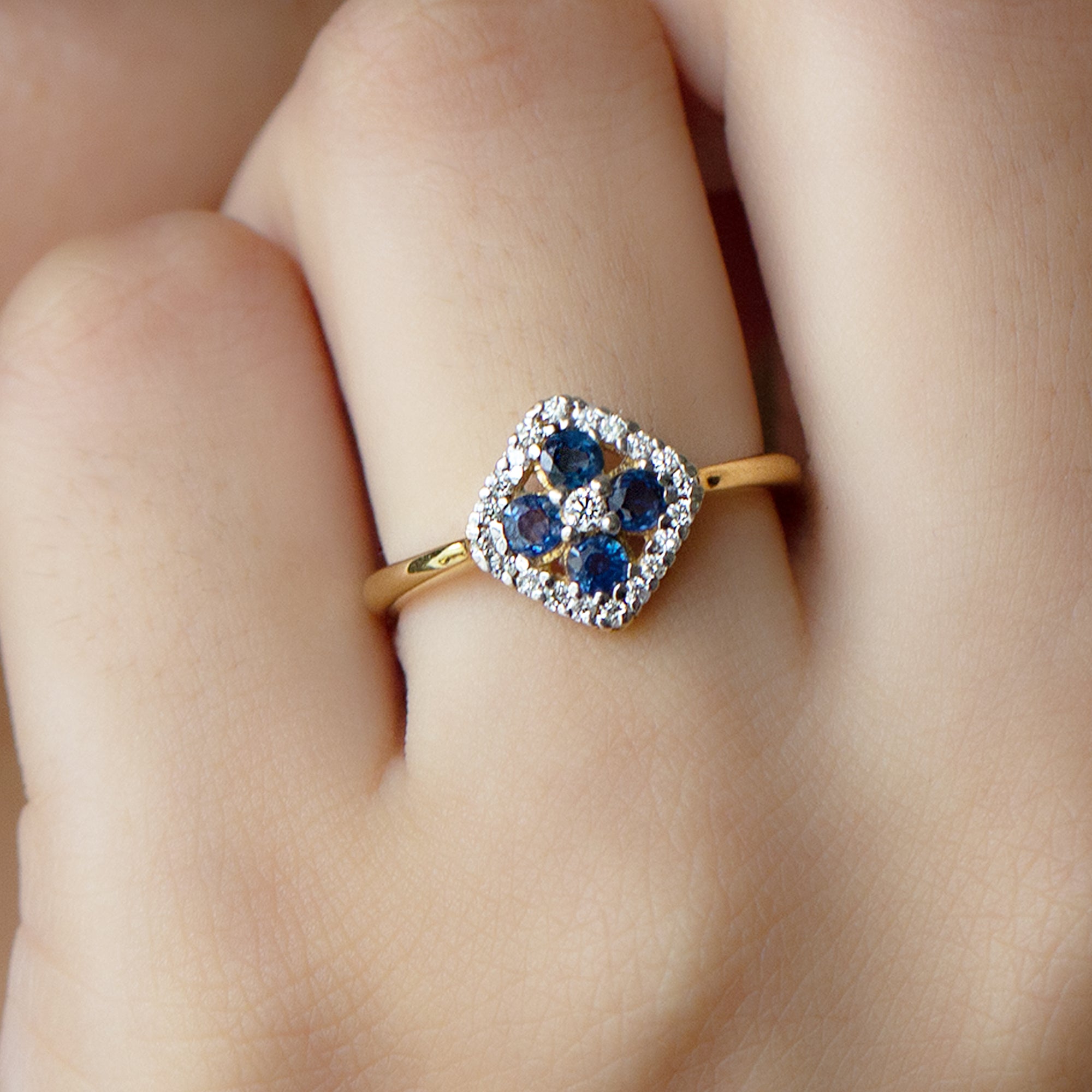 1/2 CT Blue Sapphire Cluster Ring with Diamond Accent AAA - Rosec Jewels