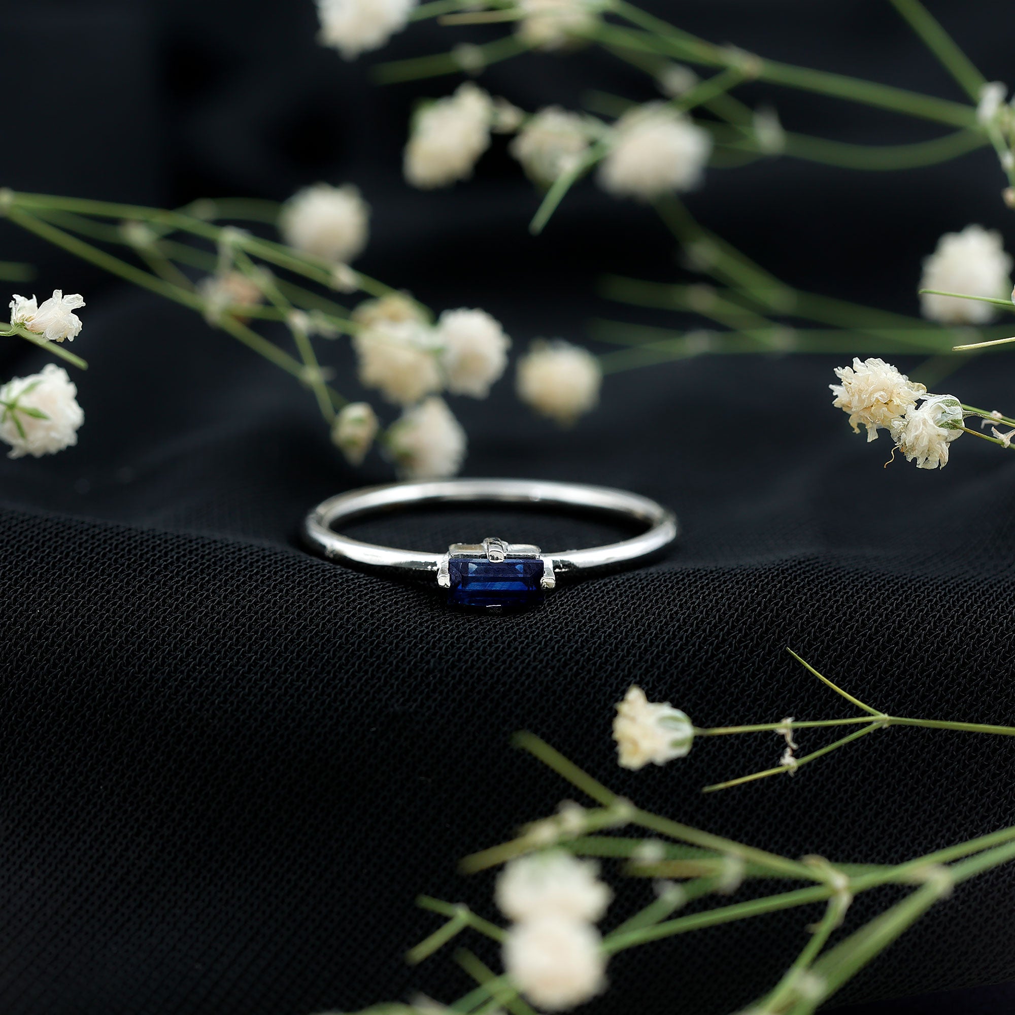 Rosec Jewels-Natural Baguette Blue Sapphire Promise Ring for Women