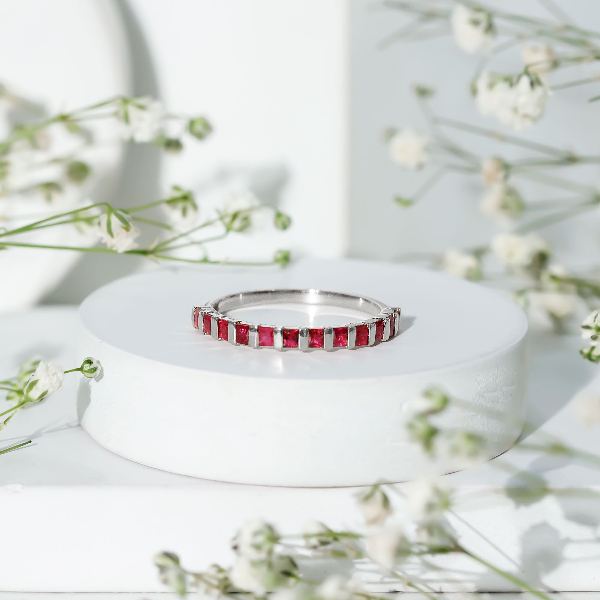 Rosec Jewels-Natural Princess Cut Ruby Half Eternity Ring for Women