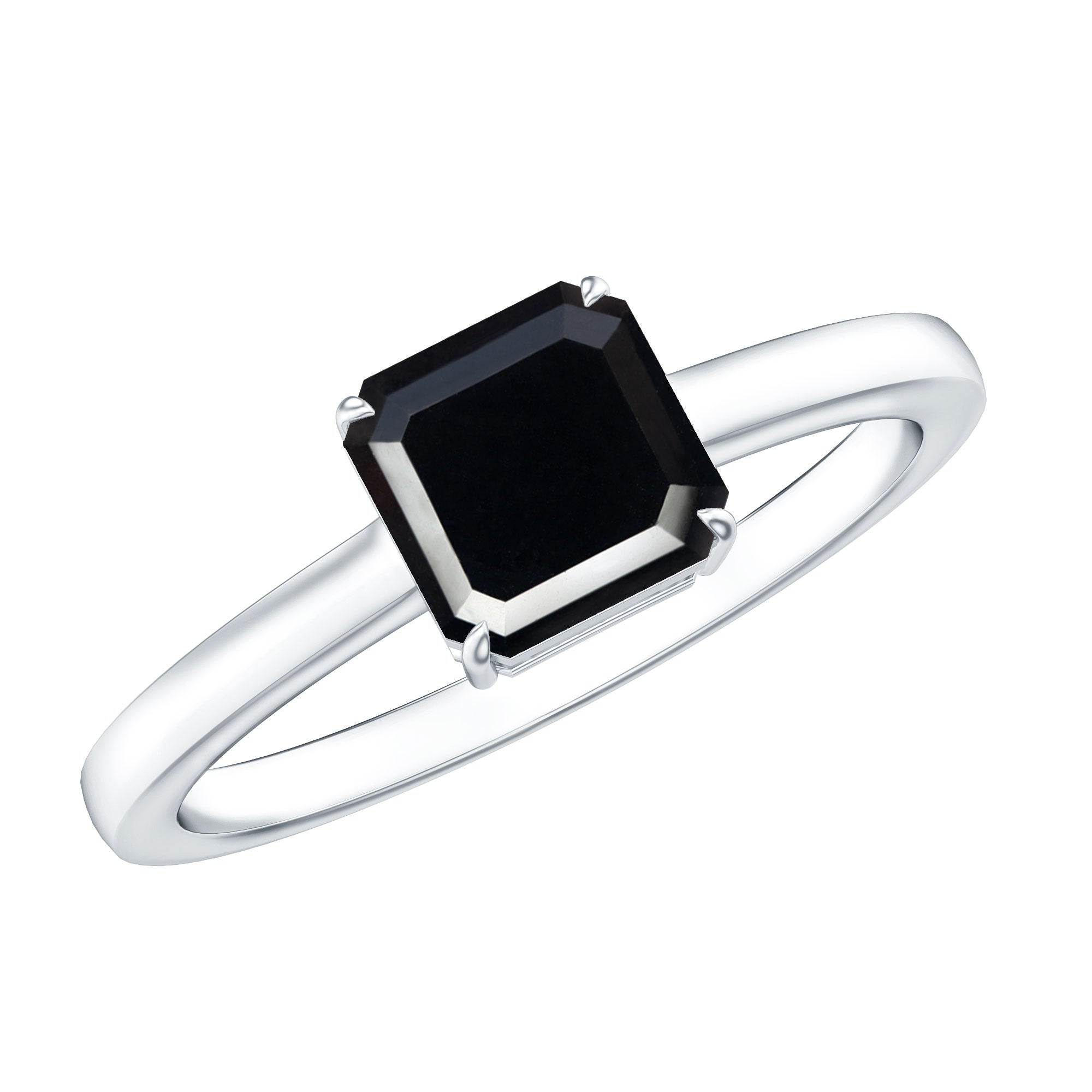 Princess Cut Black Onyx Solitaire Engagement Ring for Her AAA - Rosec Jewels