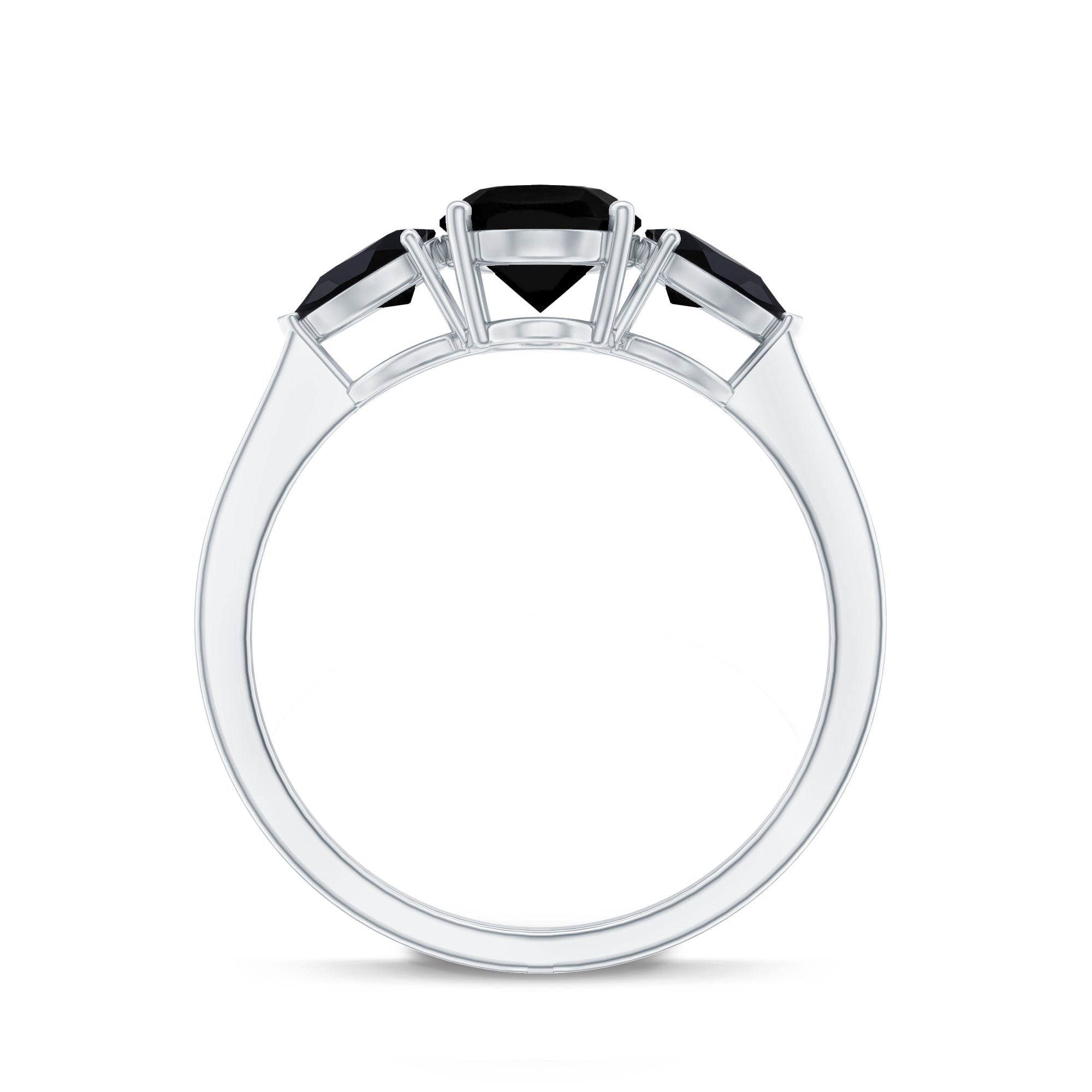 Natural Black Onyx Three Stone Engagement Ring AAA - Rosec Jewels