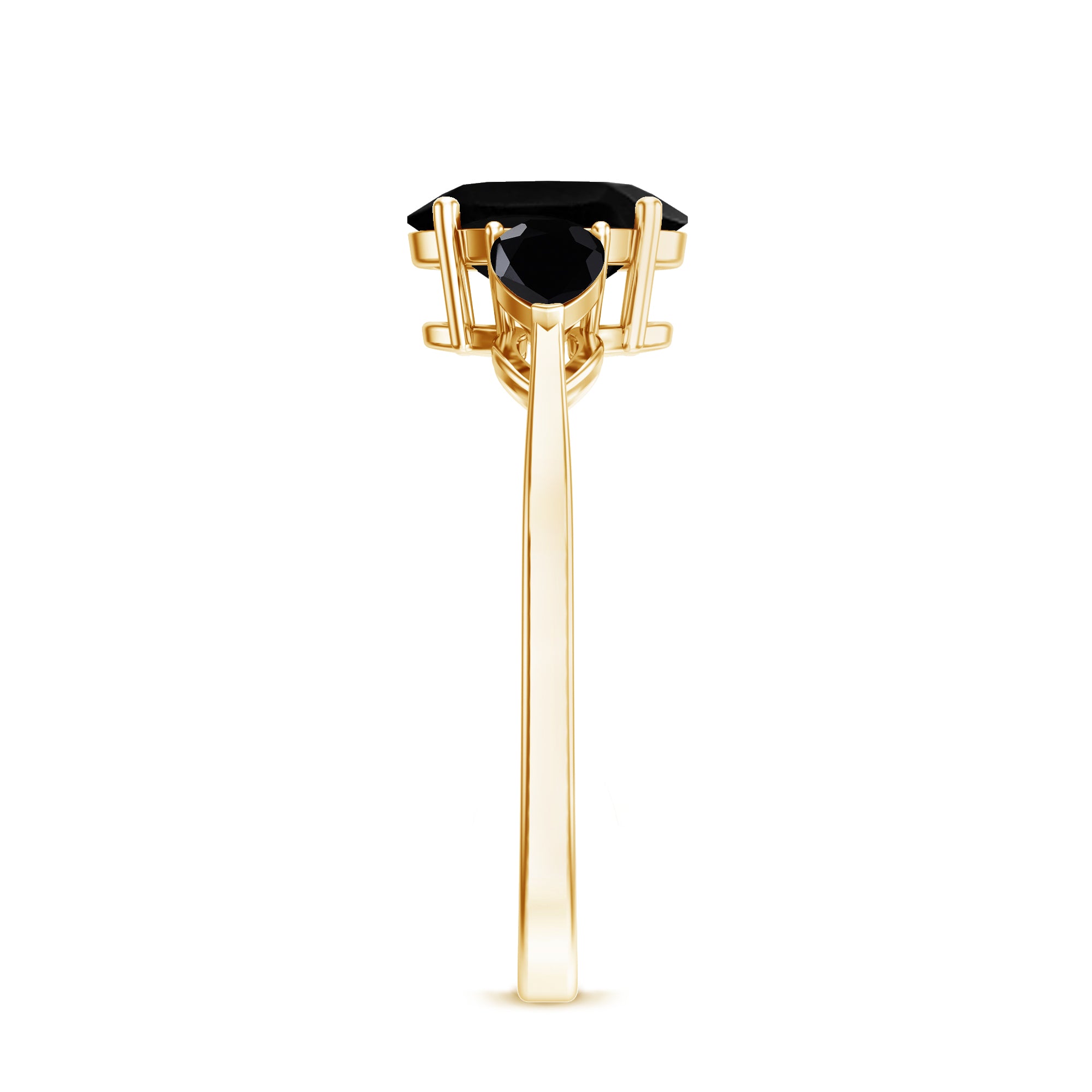 Natural Black Onyx Three Stone Engagement Ring AAA - Rosec Jewels
