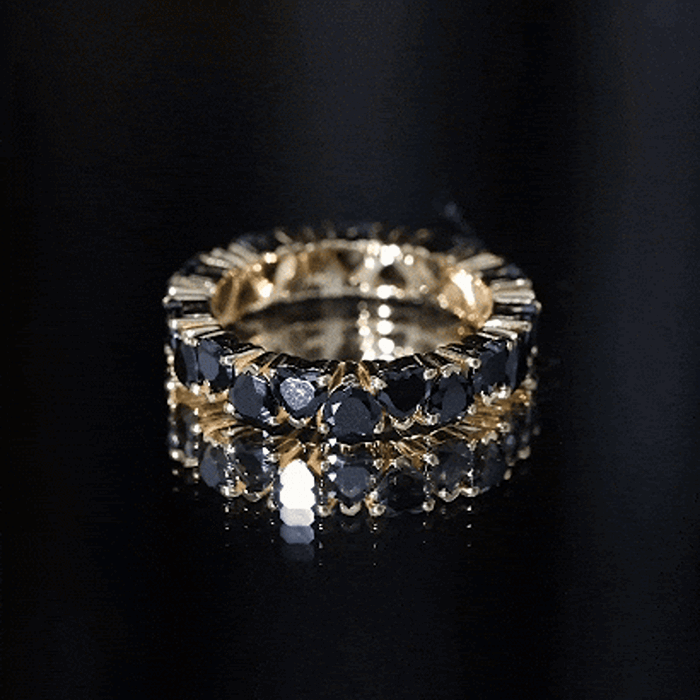 Heart Shaped Black Onyx Eternity Wedding Band AAA - Rosec Jewels