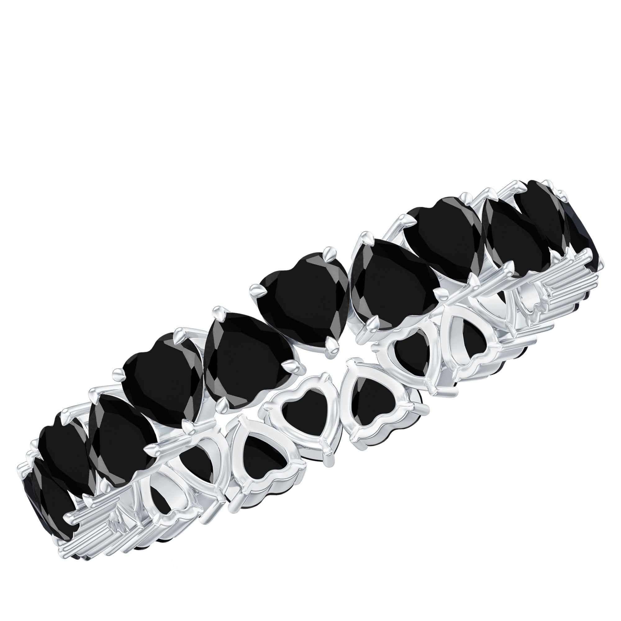 Heart Shaped Black Onyx Eternity Wedding Band AAA - Rosec Jewels