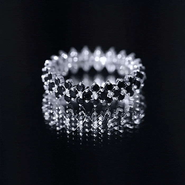 Round Cut Black Onyx Cluster Wedding Band for Women AAA - Rosec Jewels