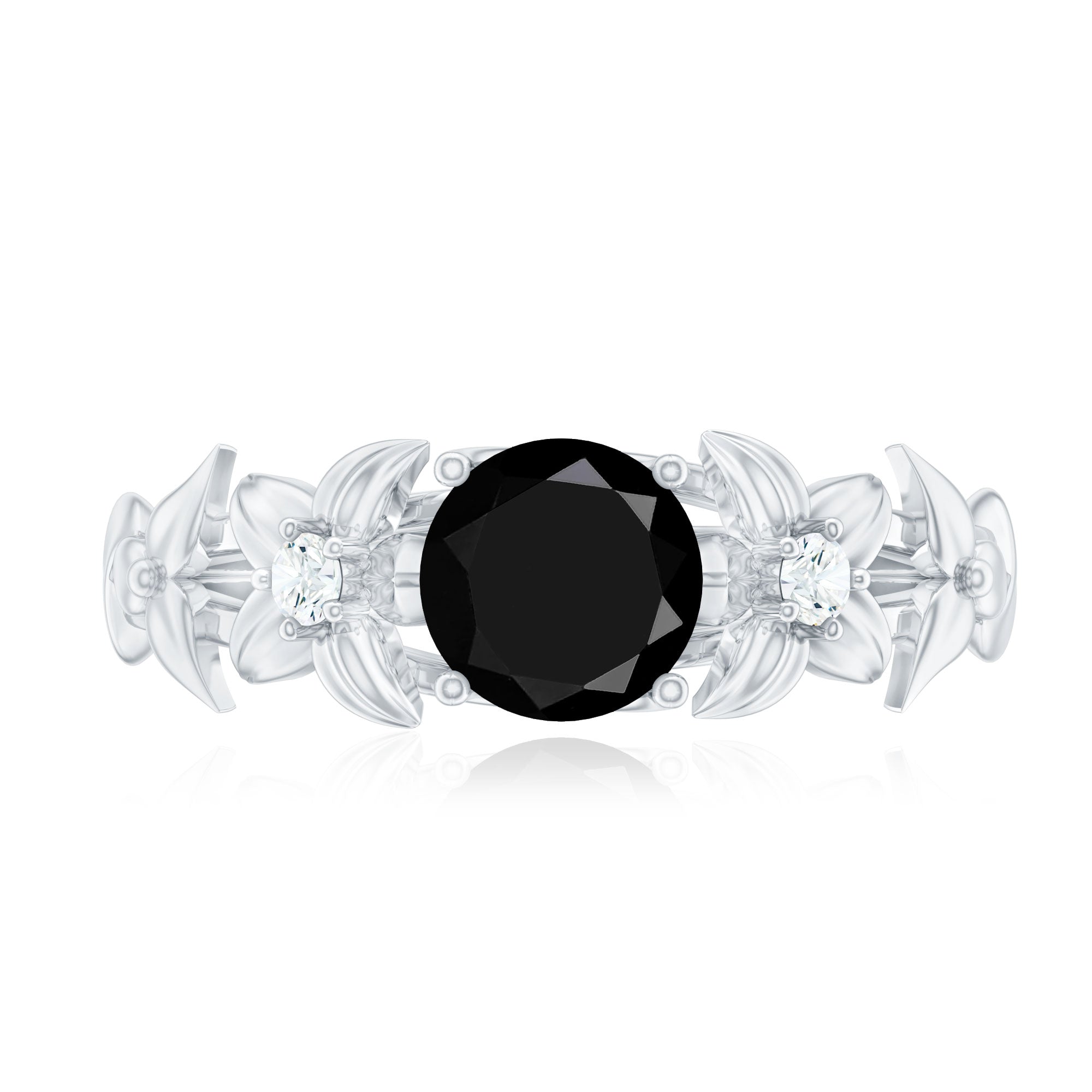 Nature Inspired Black Onyx and Diamond Engagement Ring AAA - Rosec Jewels