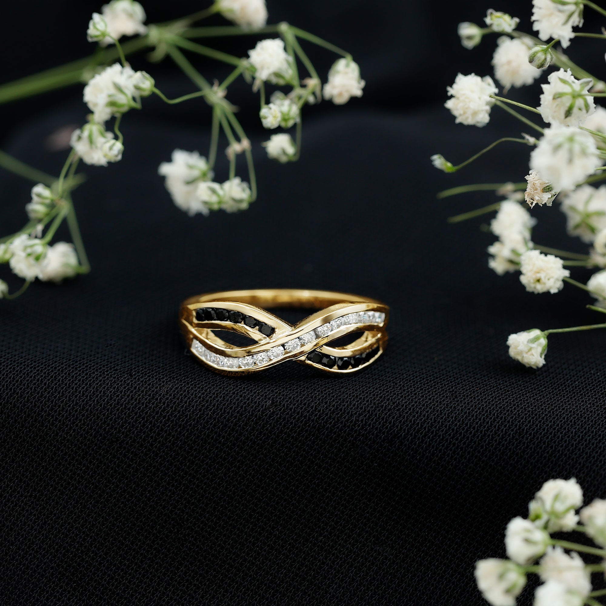 Certified Lab Grown Black and White Diamond Infinity Promise Band AAAA ( Synthetic ) - Rosec Jewels