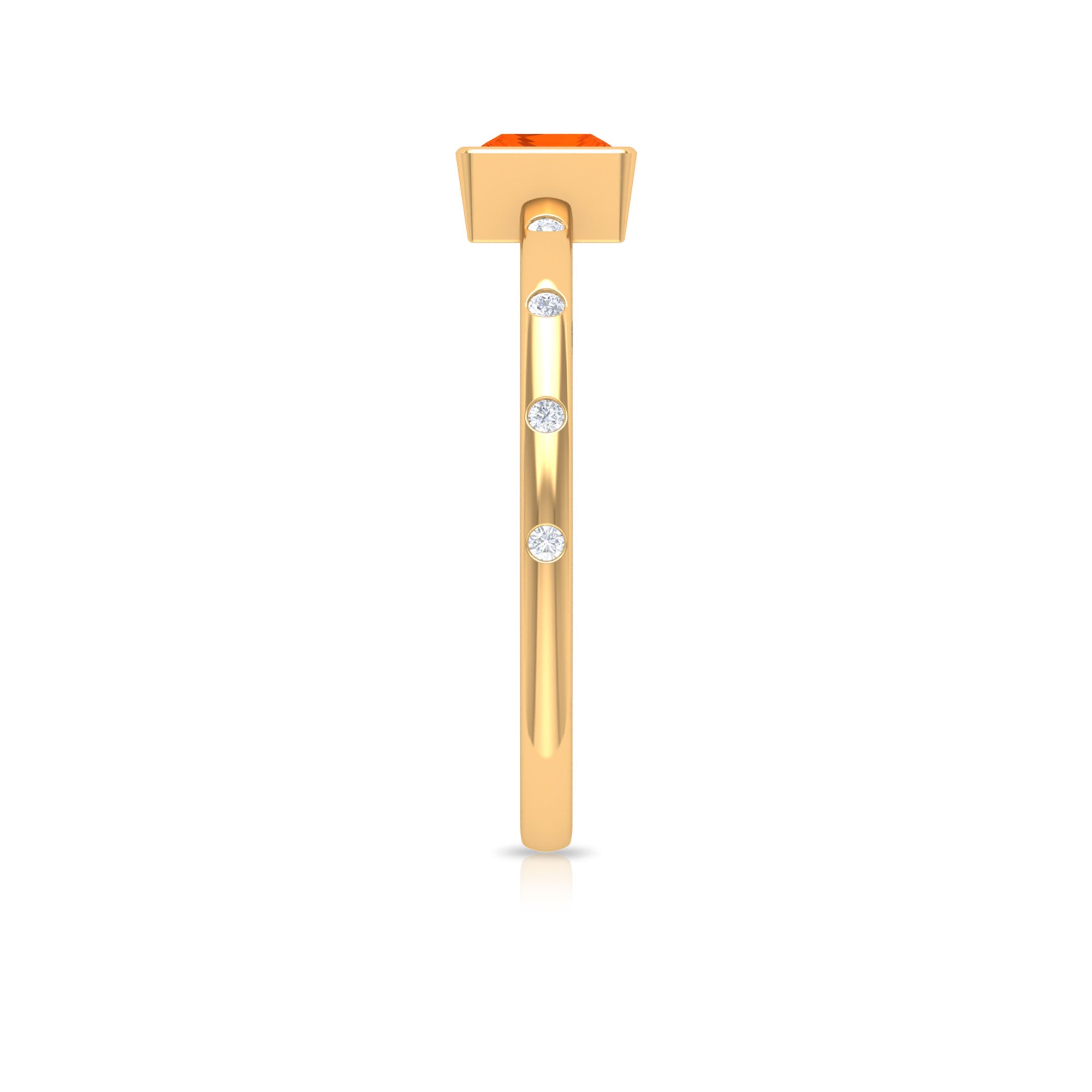 Rosec Jewels-Princess Cut Fire Opal Solitaire Promise Ring with Diamonds